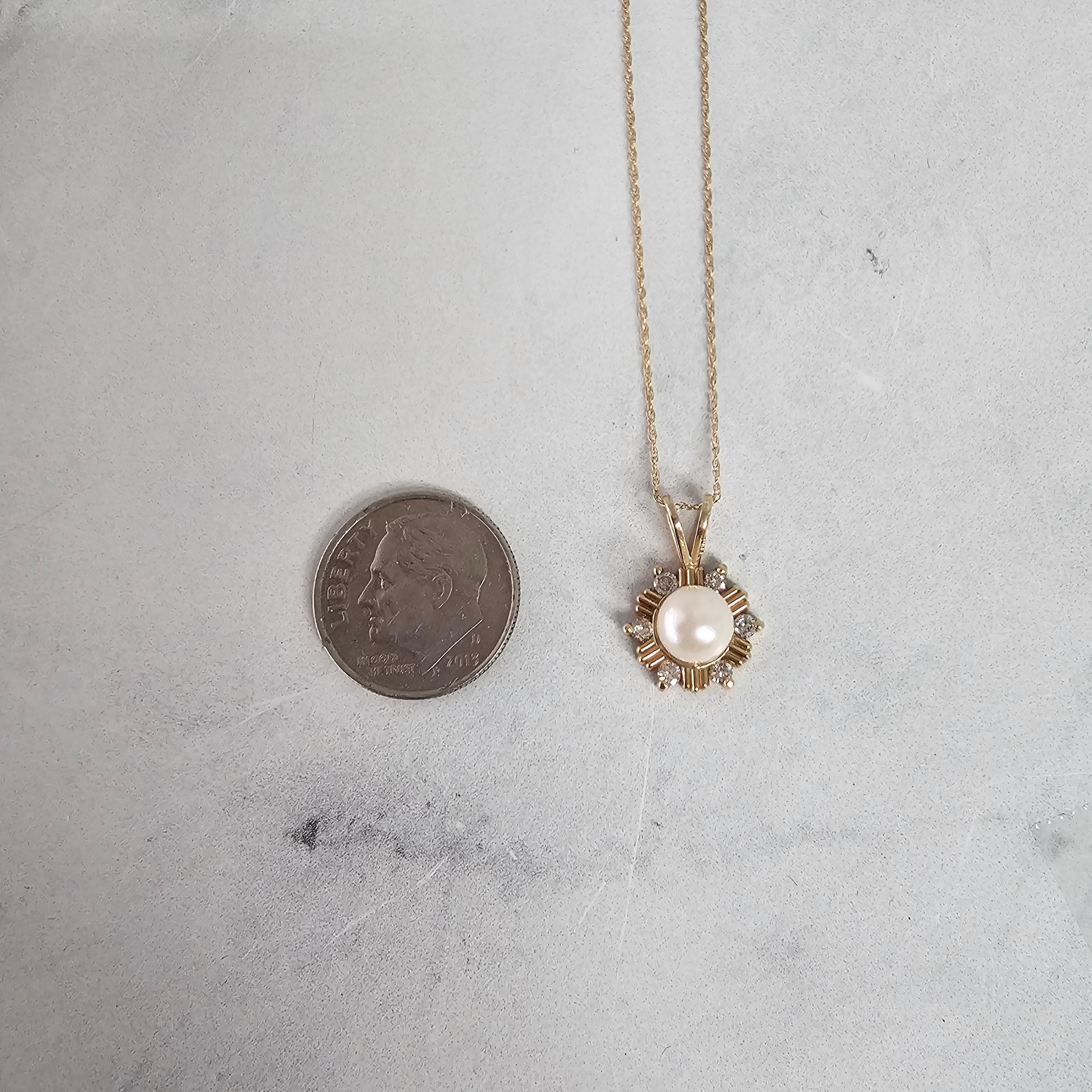 14K Yellow Gold Pearl and Diamond Starburst Pendant Necklace - Elegant Jewelry for Weddings, Parties & Special Occasions