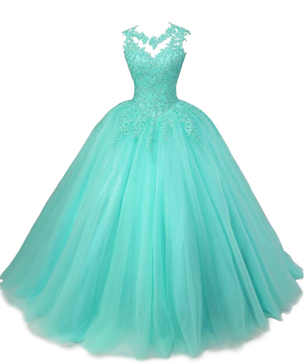 Elegant Prom Dress Ball Gown for Quinceañera & Sweet 16 | Lace Applique Princess Tulle Gown – Perfect for Formal Dances, Weddings & Special Occasions