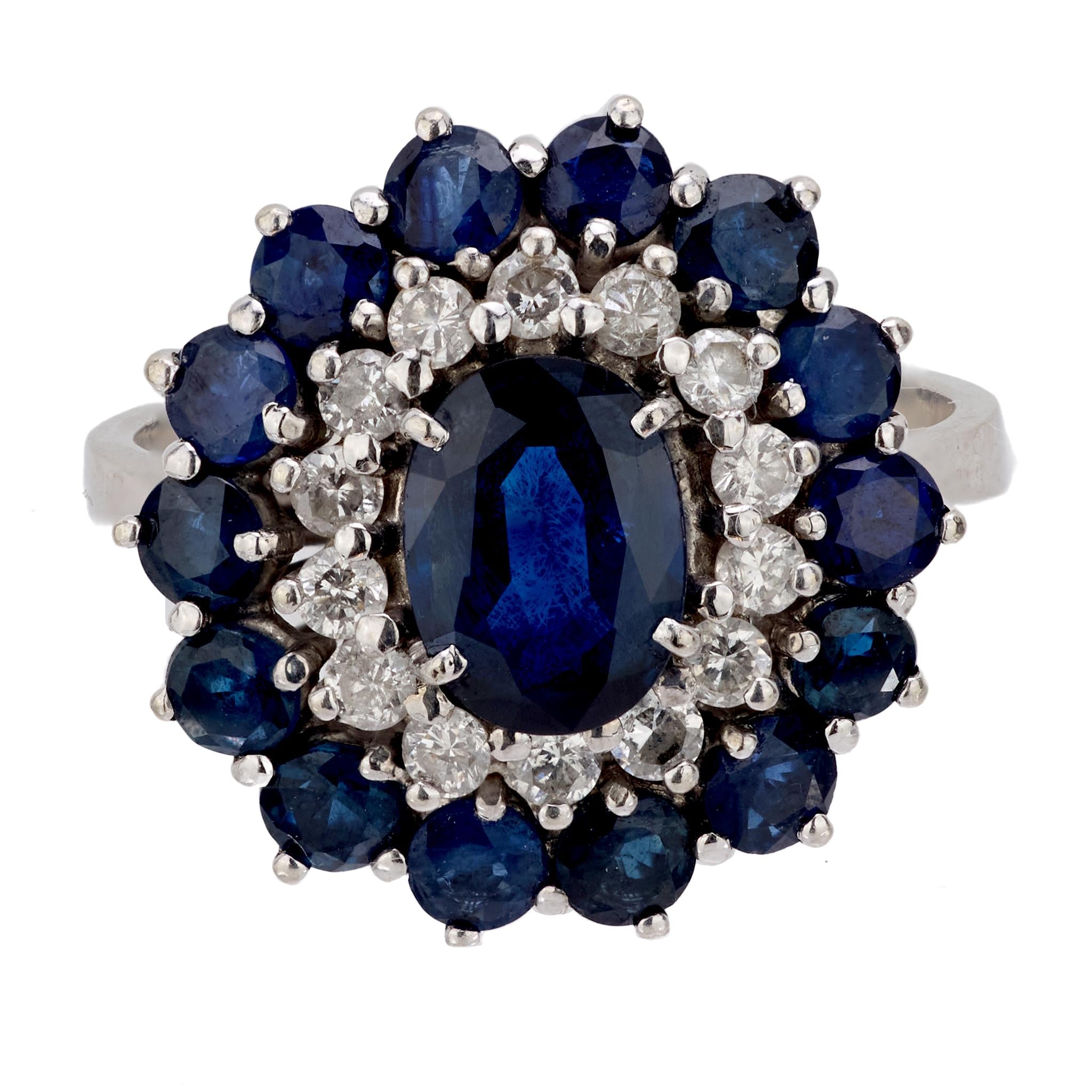 1.15 Carat Vintage Sapphire Diamond Ring in 14K White Gold with Double Halo – Perfect for Engagement, Anniversary & Special Occasions