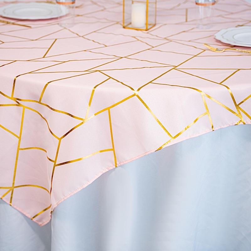 54x54 Inch Polyester Square Table Overlay with Metallic Geometric Design - Perfect for Wedding, Party, and Home Decor