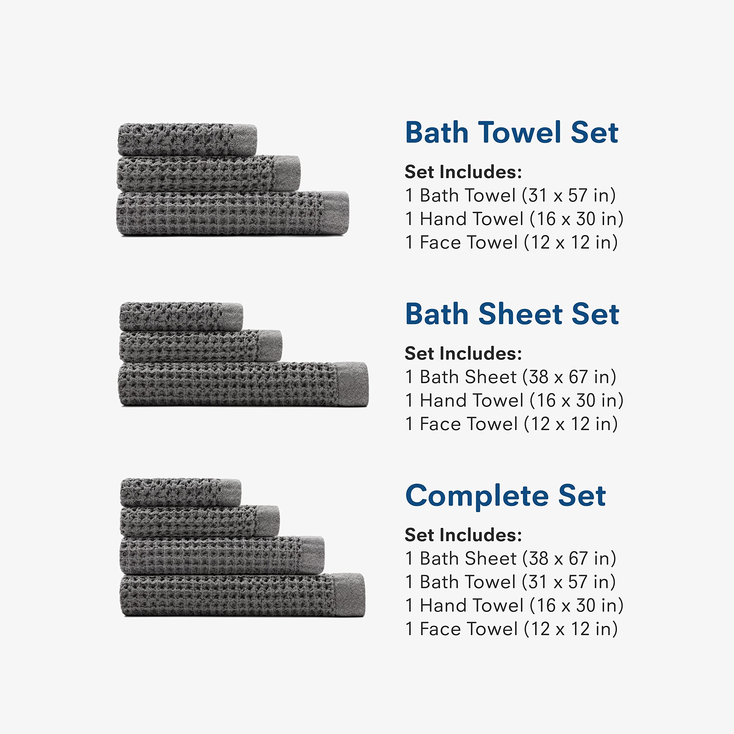 ONSEN Complete Bath Towel Set - 100% Supima Cotton Waffle Weave Towels | Ultra Soft, Quick-Drying & Durable Bath Towels | Perfect for Spa, Luxury Bathroom & Hotel Use (White)