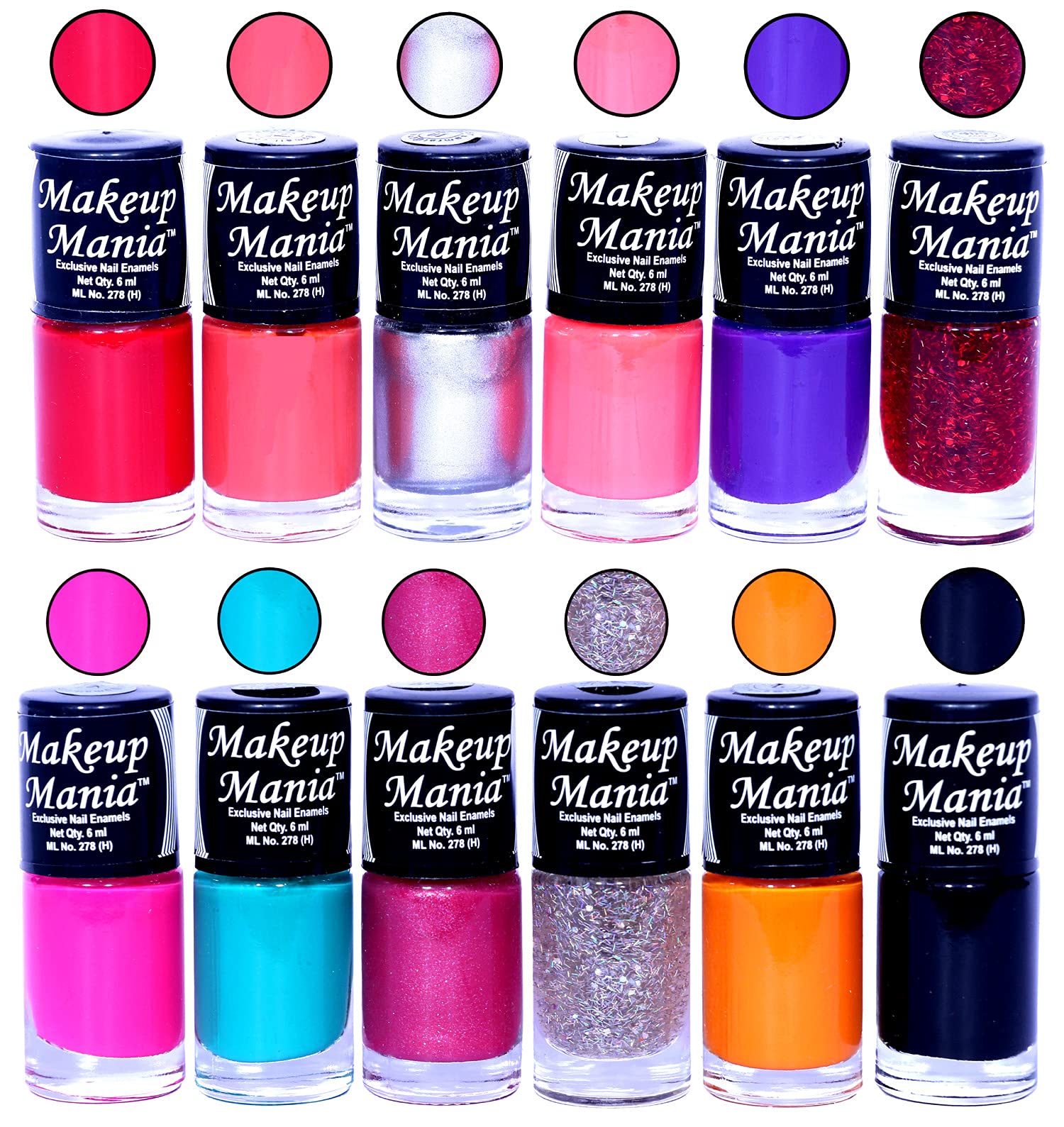 Makeup Mania 12-Piece Nail Polish Set - 6ml Each, Vibrant Multicolor Combo #86 - Perfect for Home Manicures, Parties & Gift Giving