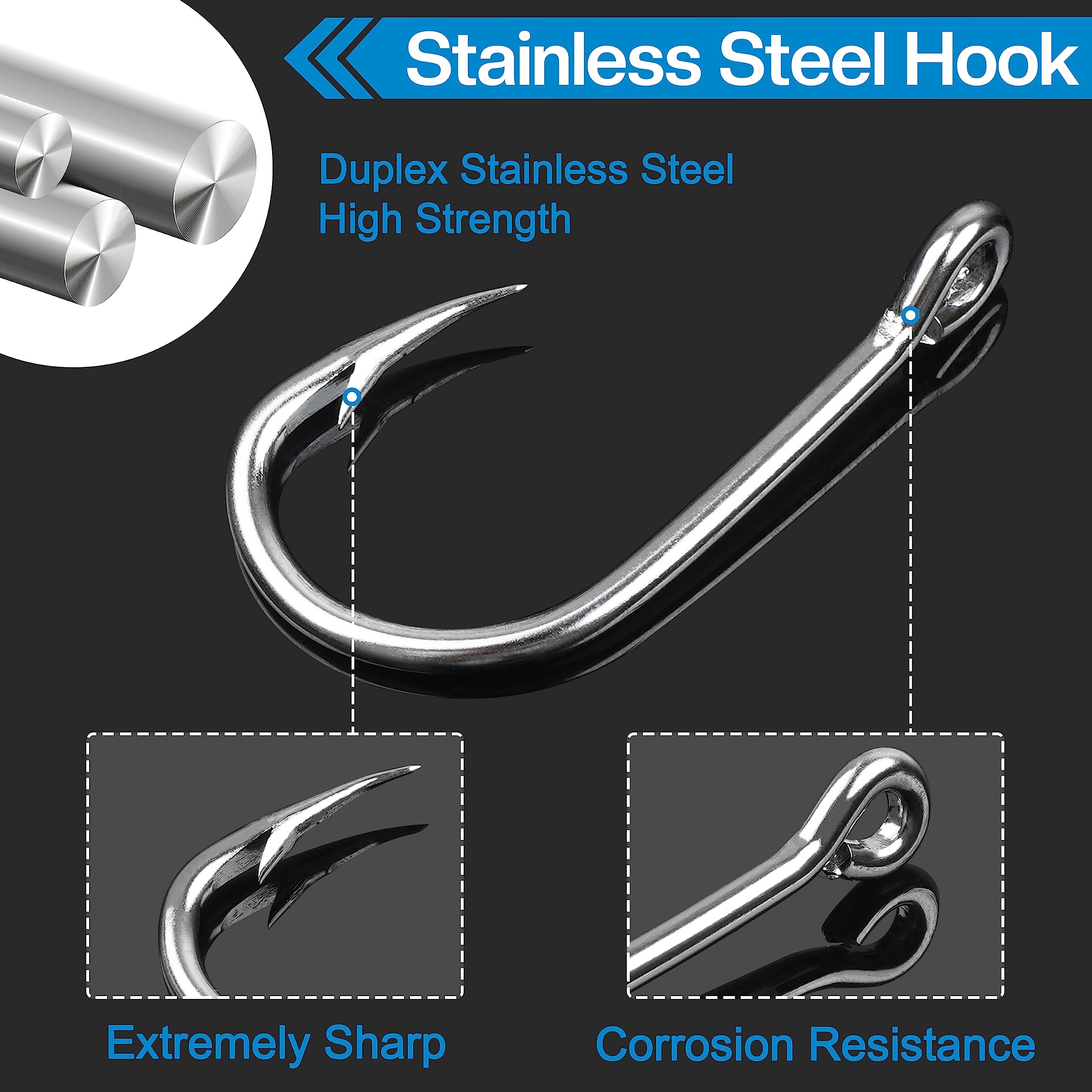 **60pcs Stainless Steel Saltwater Fishing Hooks - Strong Sharp Circle Hooks for Live Bait - Ideal for Saltwater Fishing, Surf Fishing & Deep Sea Fishing**