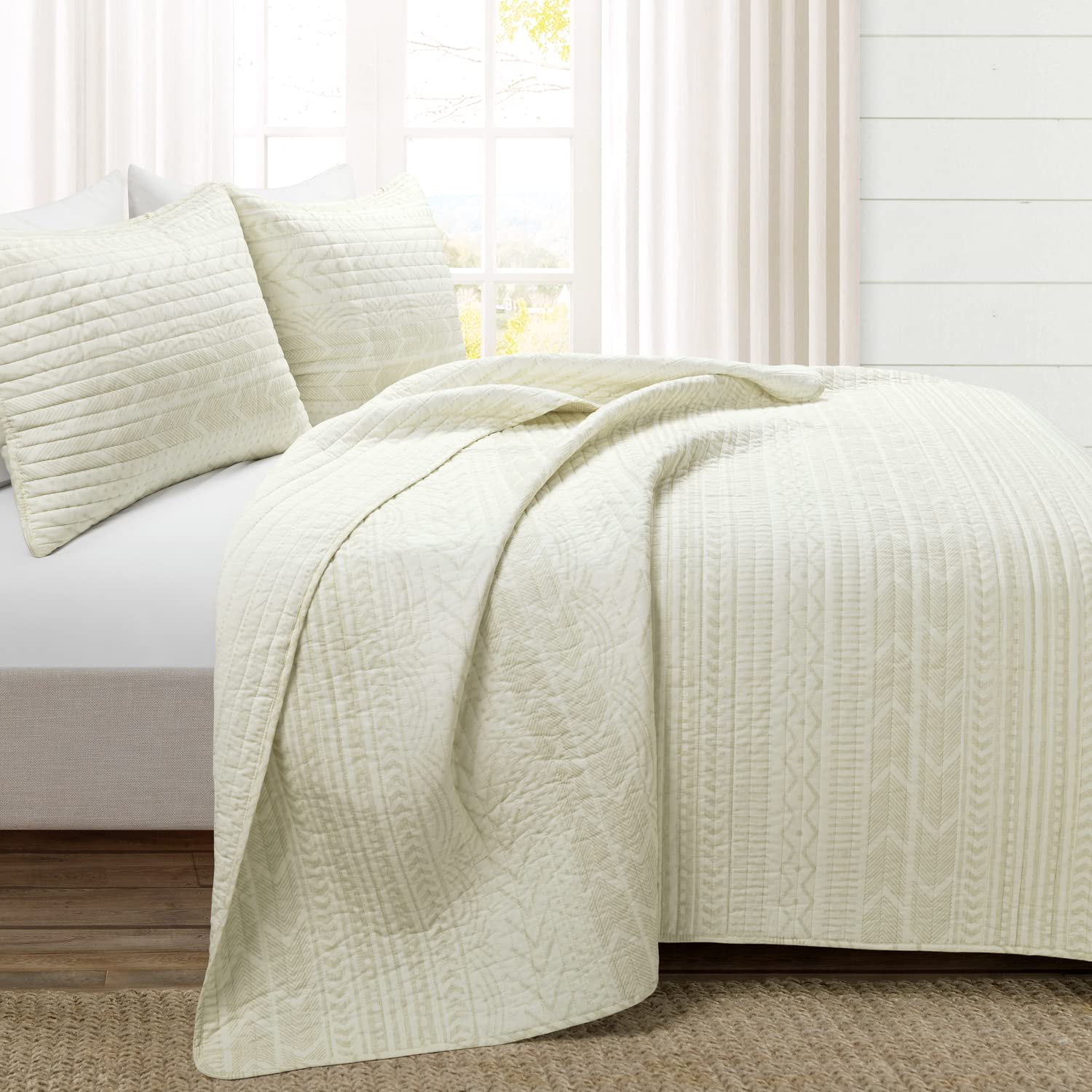 Lush Decor Hygge Geo Quilt Set King Ivory - Cozy Bedroom Upgrade