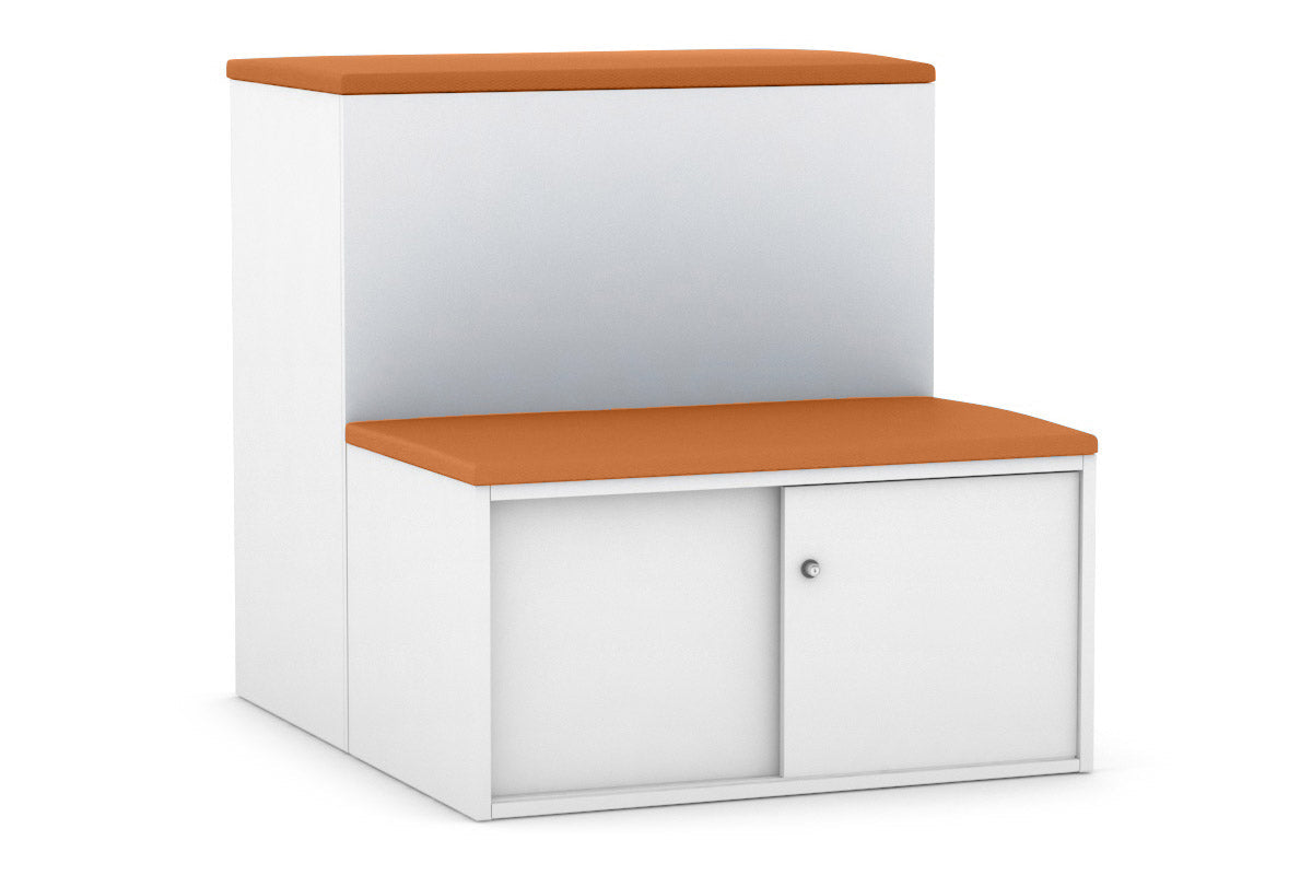 Professional Med Sliding 2-Door Credenza with Seat Cushion - Uniform Activity Module Cabinet with Low Profile Design [Black Handle] - Perfect for Medical Offices, Clinics, and Healthcare Facilities