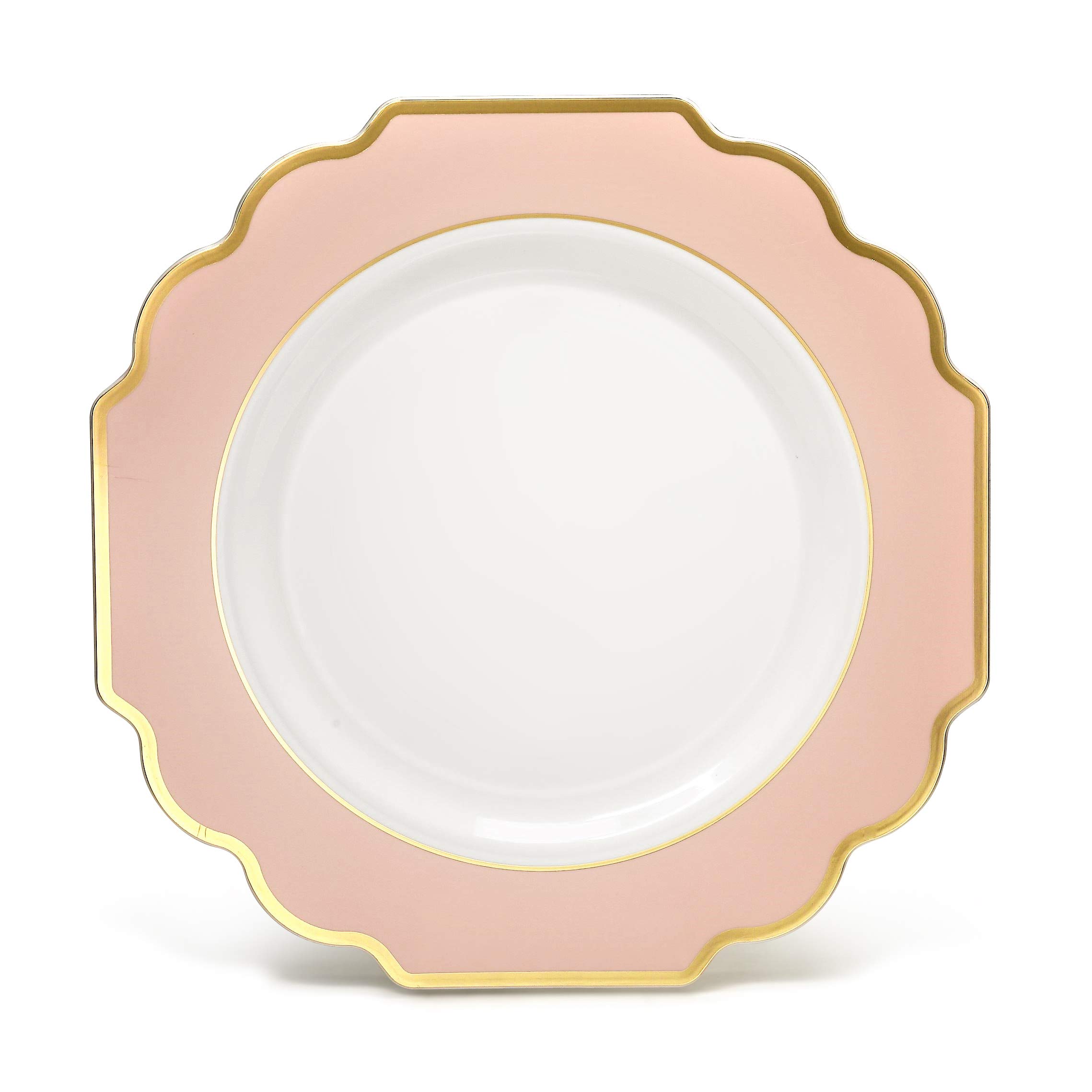 240 Heavyweight Disposable Plastic Plates for Weddings & Parties - 10.5'' Dinner Plates in White, Blush & Gold - Elegant Disposable Tableware for Catering, Events & Special Occasions