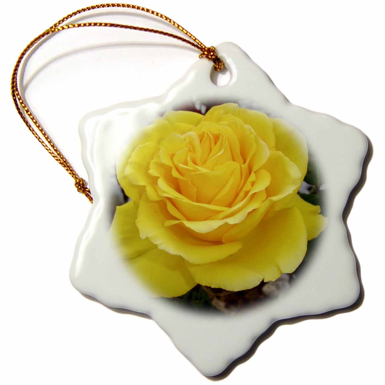 3D Rose Ornament - Yellow Rose of Friendship, June Birth Flower, Porcelain Snowflake Decor (3-Inch) - Perfect for Christmas Tree, Gift Giving & Home Decoration