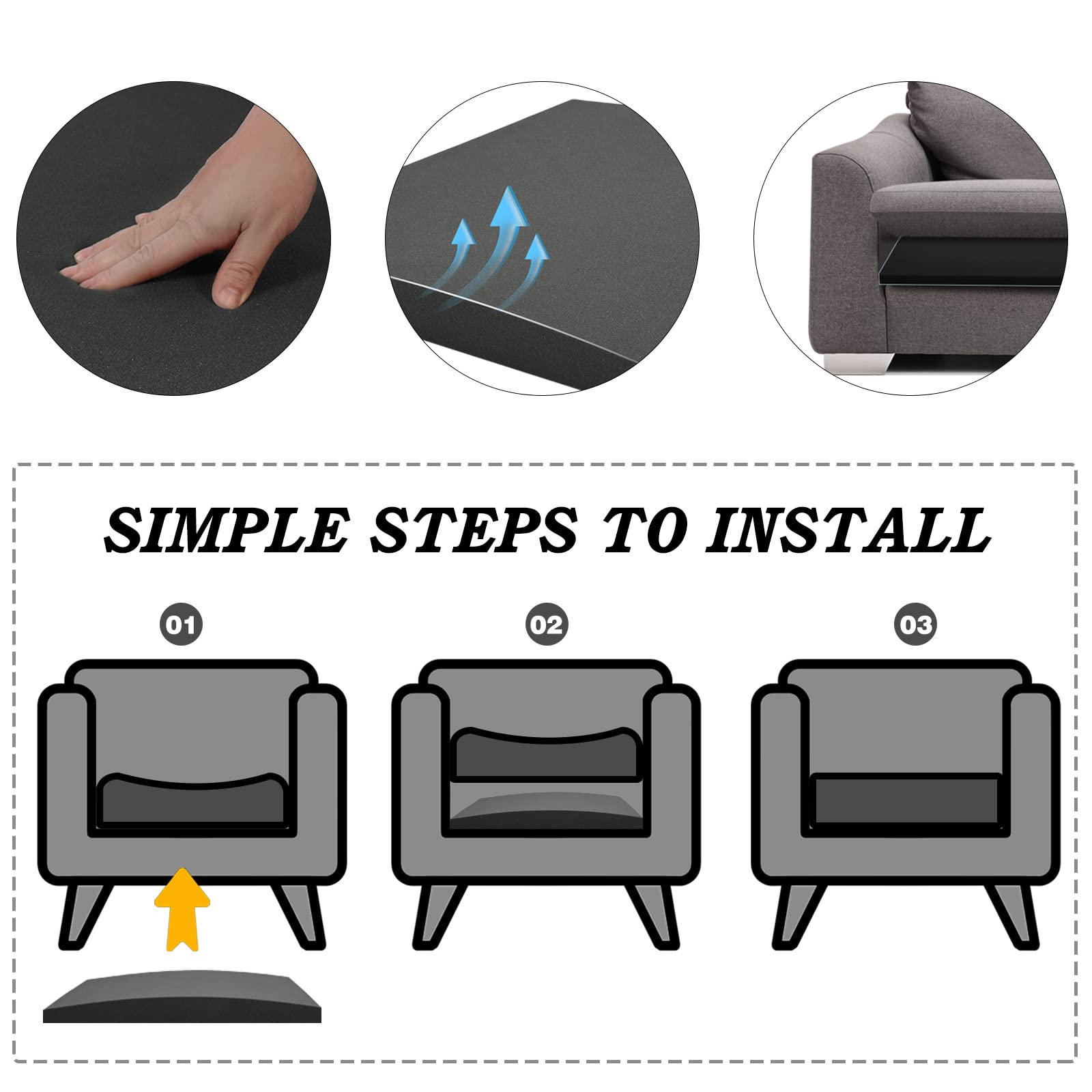 HAVARGO High-Density Foam Couch Cushion Support for Sagging Seats - Anti-Slip Sofa Seat Reinforcement Pad (Dark Grey, 1-Piece) - Perfect for Living Room Furniture Repair & Comfort Enhancement
