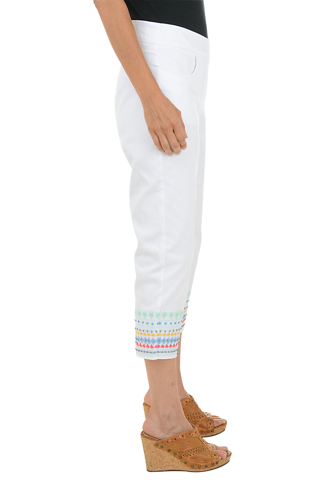Embroidered Hem Denim Capri Pants for Women - Boho Chic Summer Casual Wear - Perfect for Beach, Travel, and Everyday Outfits