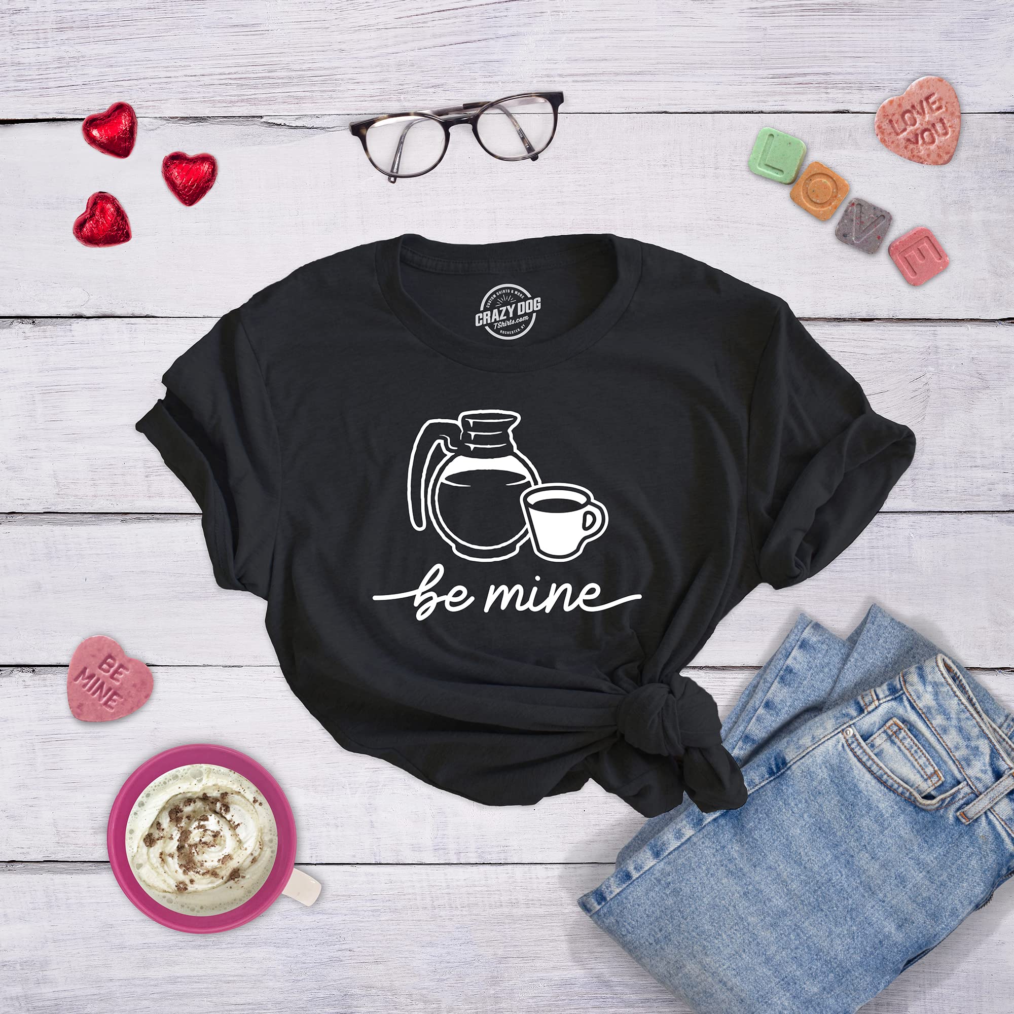 Funny Valentine's Day Coffee Lover T-Shirt for Women - 'Be Mine' Coffee Pot Graphic Novelty Tee - Perfect Gift for Coffee Enthusiasts & Valentine's Day Celebrations
