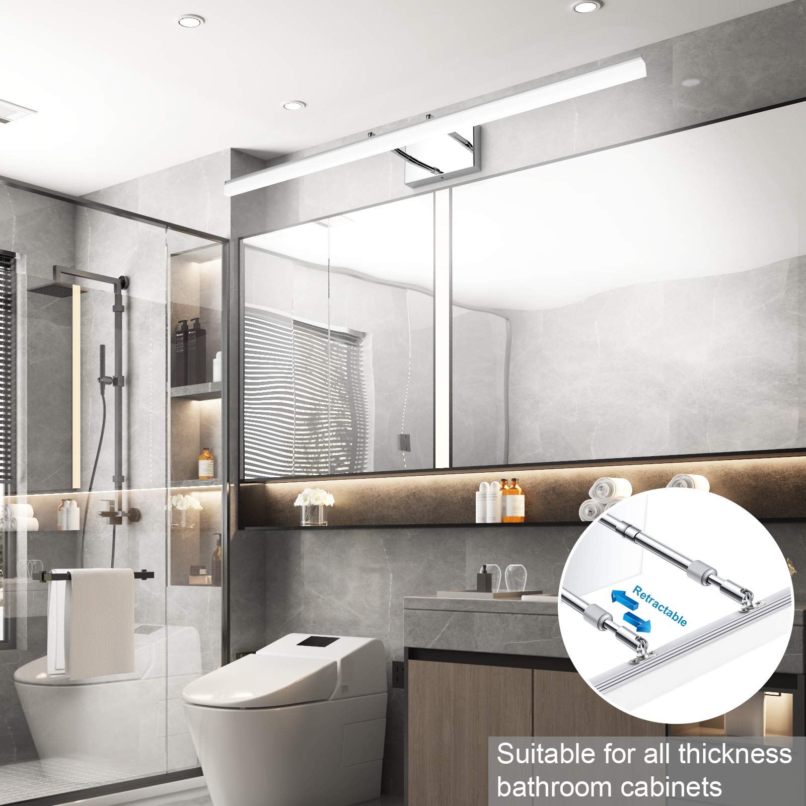 Aipsun 40 Inch Modern LED Vanity Light - Adjustable Bathroom Light Fixture with Chrome Finish, 5500K Daylight - Perfect for Bathroom Mirror Lighting, Dressing Room, and Makeup Area