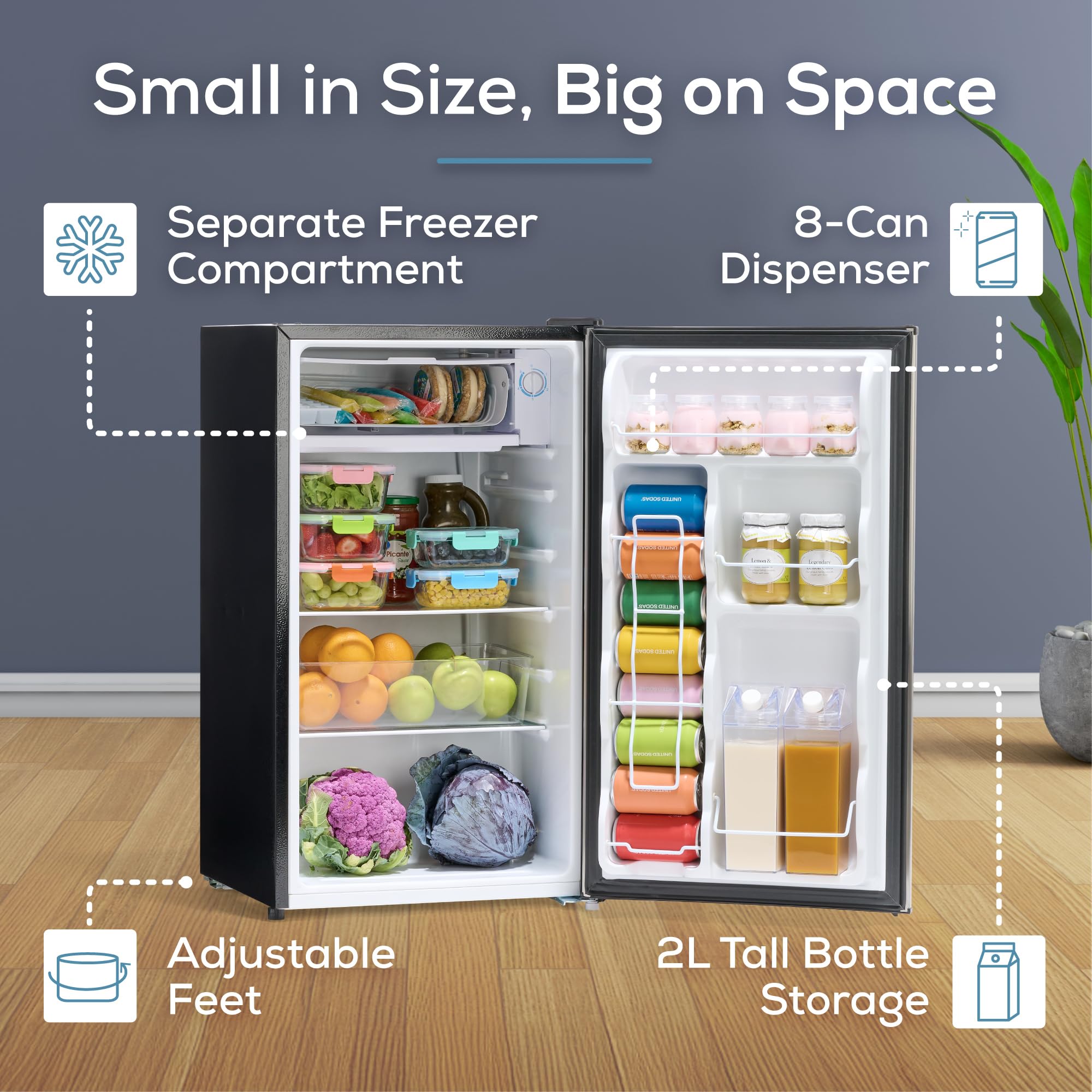 Igloo 3.2 Cu.Ft. Single Door Compact Refrigerator with Freezer - Slide Out Glass Shelf, Adjustable Thermostat - Platinum - Ideal for Small Spaces, Dorm Rooms, Offices, Bedrooms & Home Use