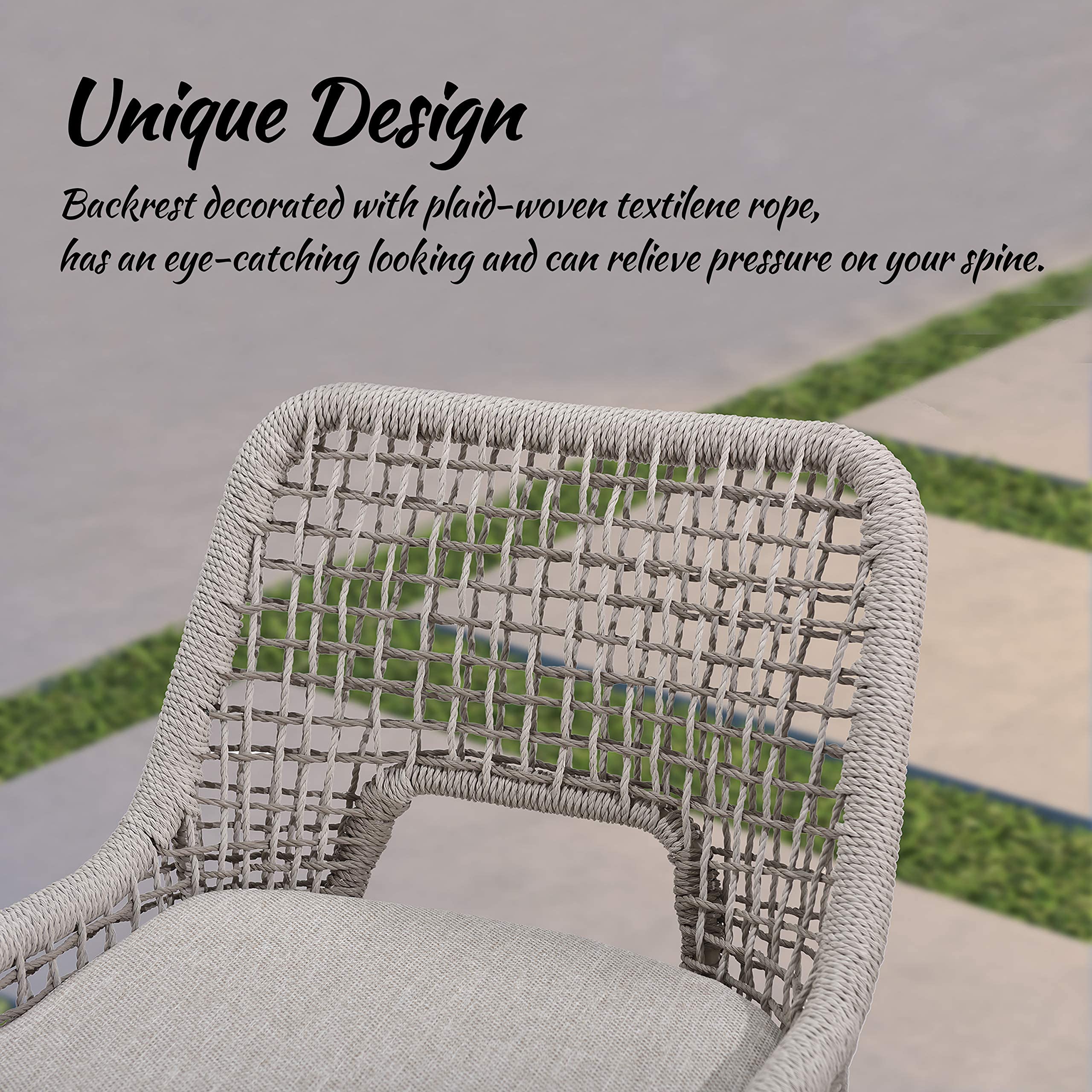 PURPLE LEAF 2-Piece Outdoor Counter Height Bar Stool Set - Modern Patio Metal Stools with Backrest, Arms & Cushions - Perfect for Poolside, Deck, Garden or Outdoor Dining Areas