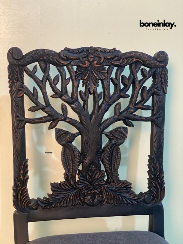 Hand Carved Woodpecker Dining Chair - Solid Wooden Dining Table Chair for Kitchen & Dining Room | Rustic Home Decor & Farmhouse Style Seating