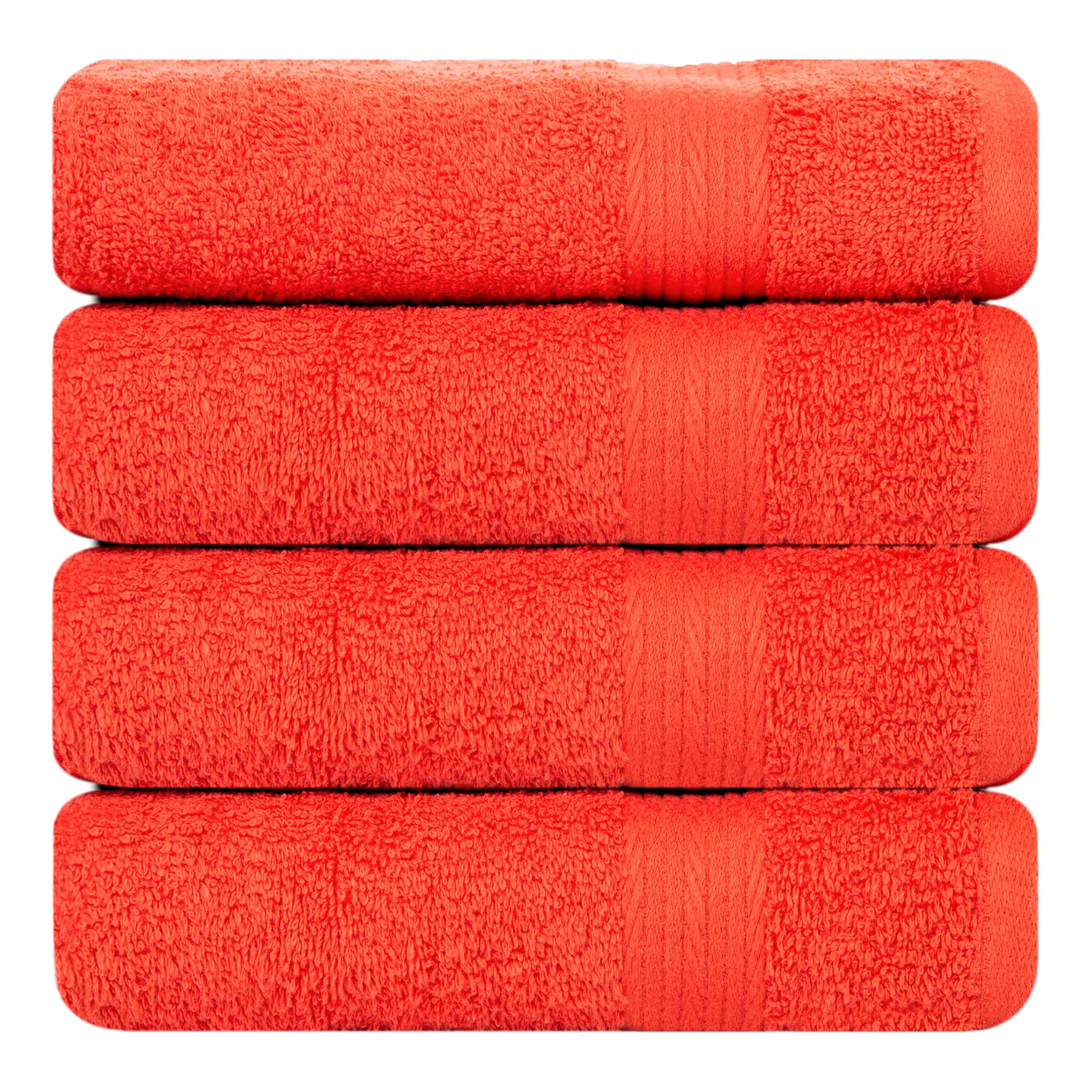 Ample Decor 30x54 Inch 600 GSM 100% Cotton Bath Towels Set of 4 - Soft & Absorbent Luxury Bathroom Towels for Spa, Pool, and Beach Use - Orange