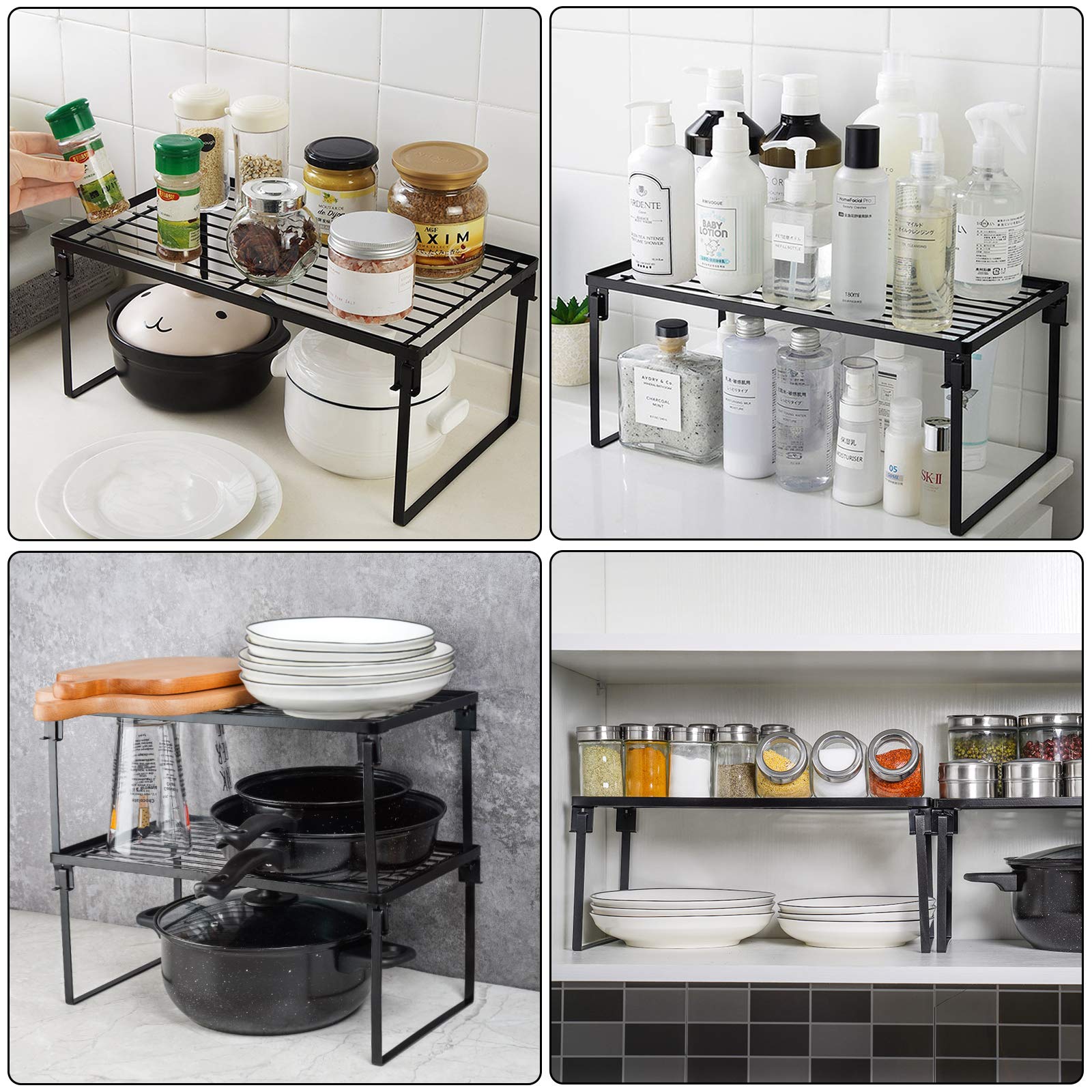 Tomorotec 2-Pack Stackable Kitchen Storage Shelf Rack - Foldable Spice Rack Cabinet Organizer for Counter & Cabinet, Perfect for Pantry, Bathroom, and Office Organization