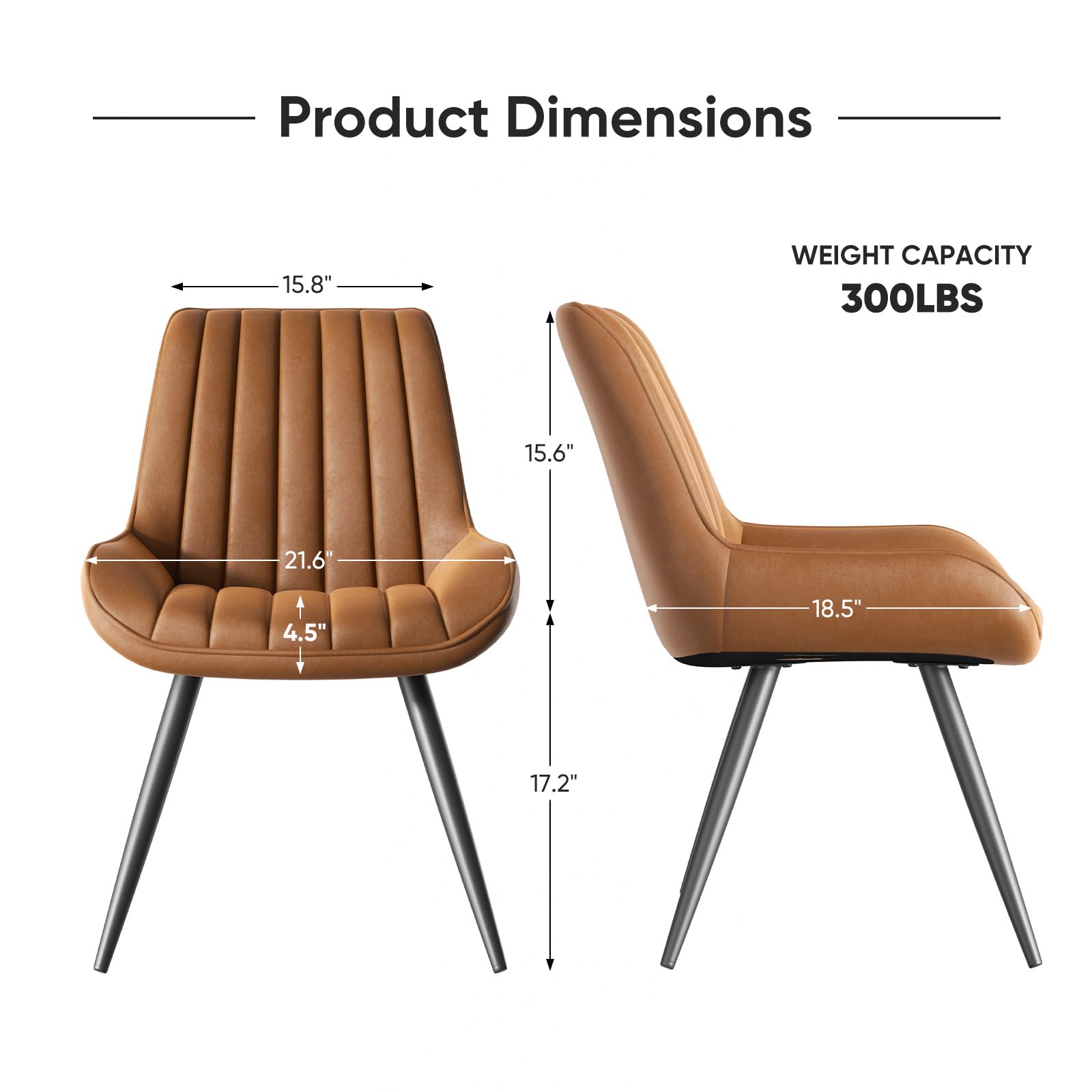 4 Modern Upholstered Dining Chairs Set with Thick Cushions & Sturdy Metal Legs - Brown Fabric Kitchen Side Chairs for Dining Room, Breakfast Nook, and Restaurant Use