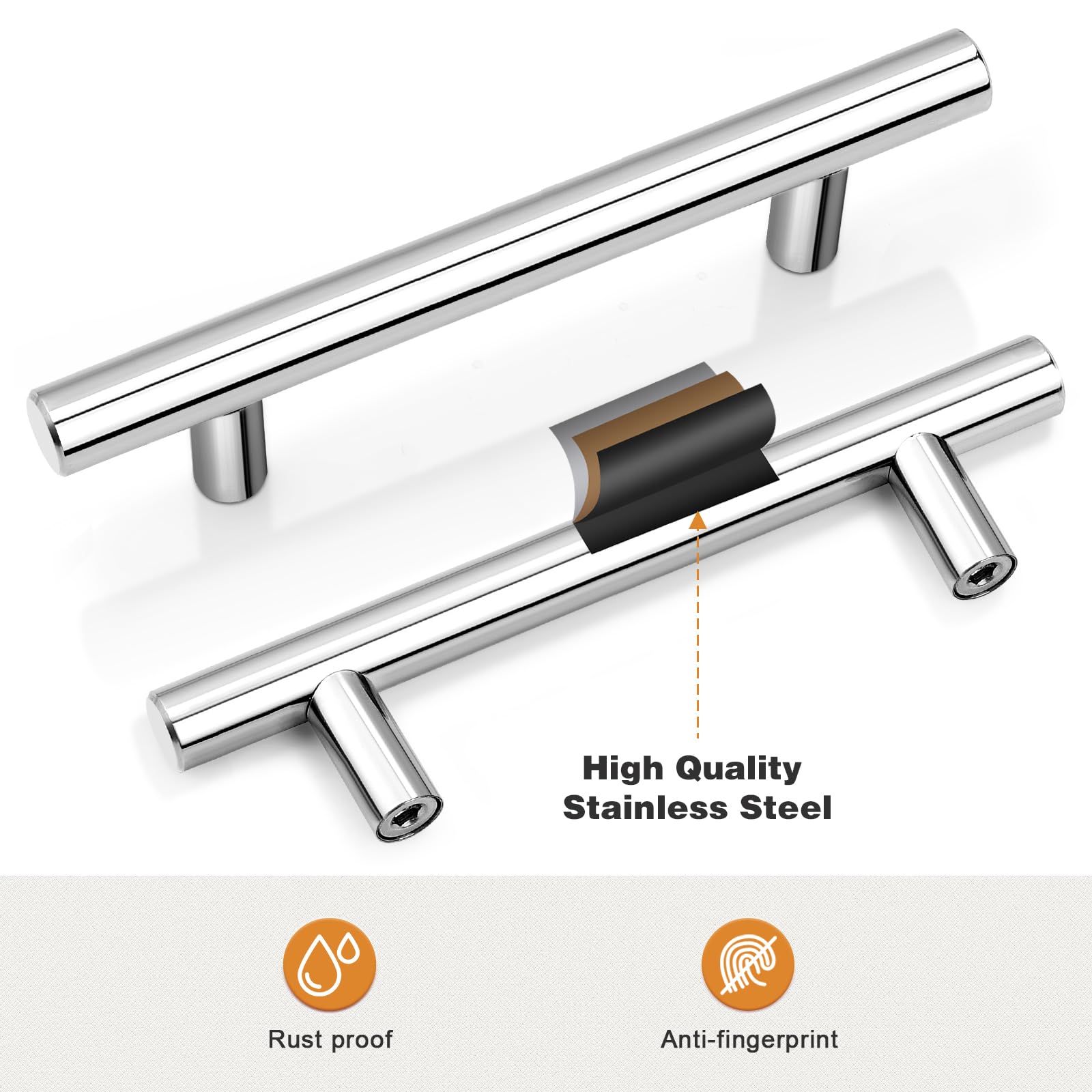 **Probrico 15 Pack 4 Inch Polished Chrome Cabinet Pulls - Euro T Bar Cabinet Handles, Stainless Steel Drawer Pulls for Kitchen Cupboard (102mm Hole Centers) - Perfect for Modern Kitchens, Bathrooms & Office Cabinets**