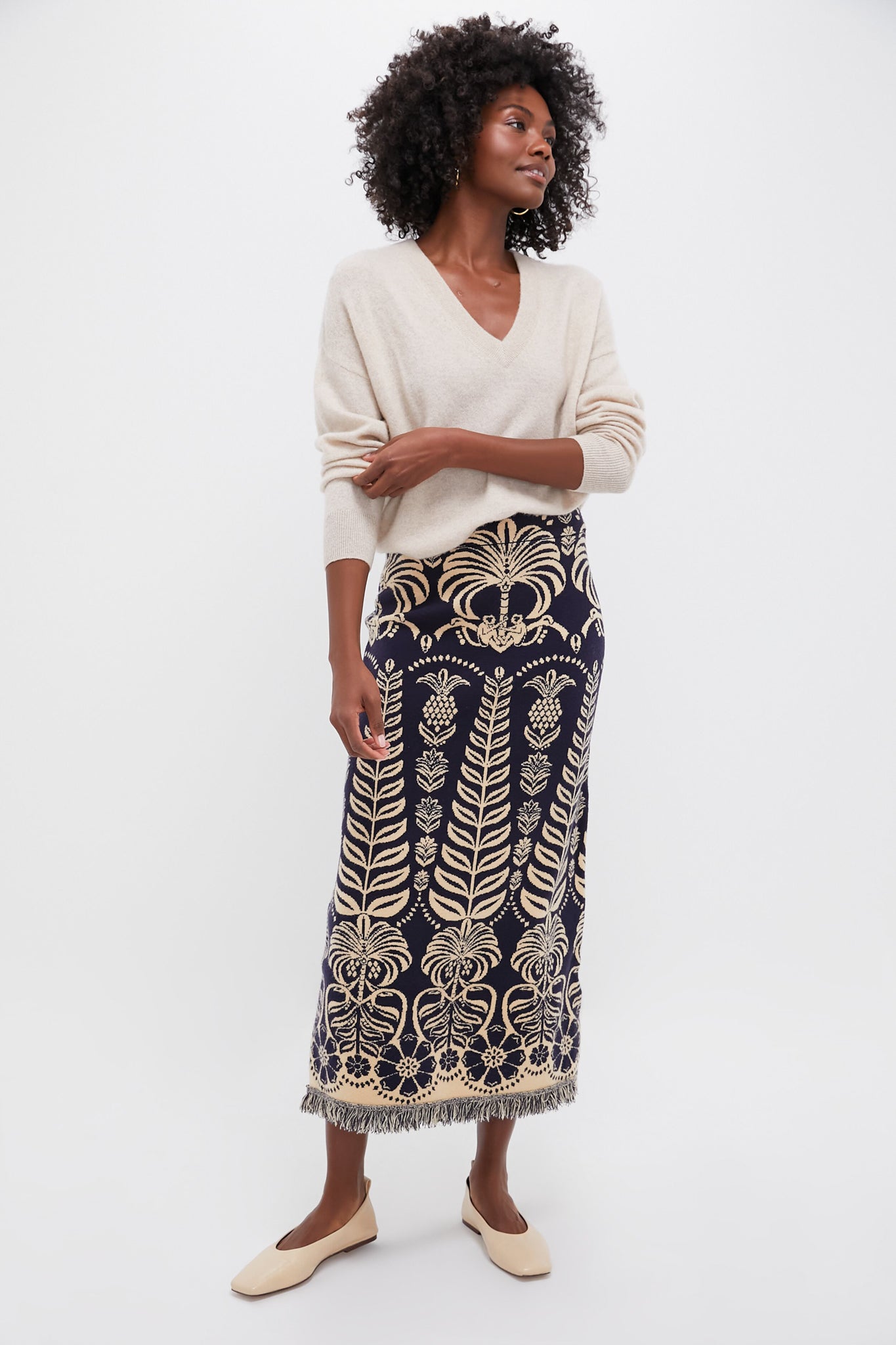 Blue Knit Ainika Tropical Splendor Skirt - Women's Summer Boho Maxi Skirt with Floral Print | Perfect for Beach Vacations, Music Festivals & Boho Chic Outfits