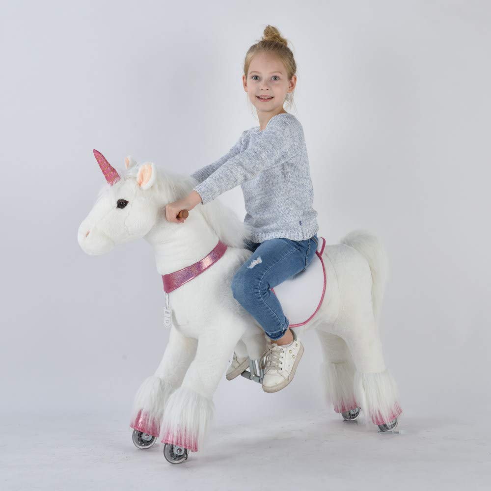 UFREE Ride-On Unicorn Plush Toy for Kids Ages 4-9 | Pink Stuffed Animal Ride-On Unicorn | Perfect for Birthday Gifts, Indoor Play & Imaginative Playtime