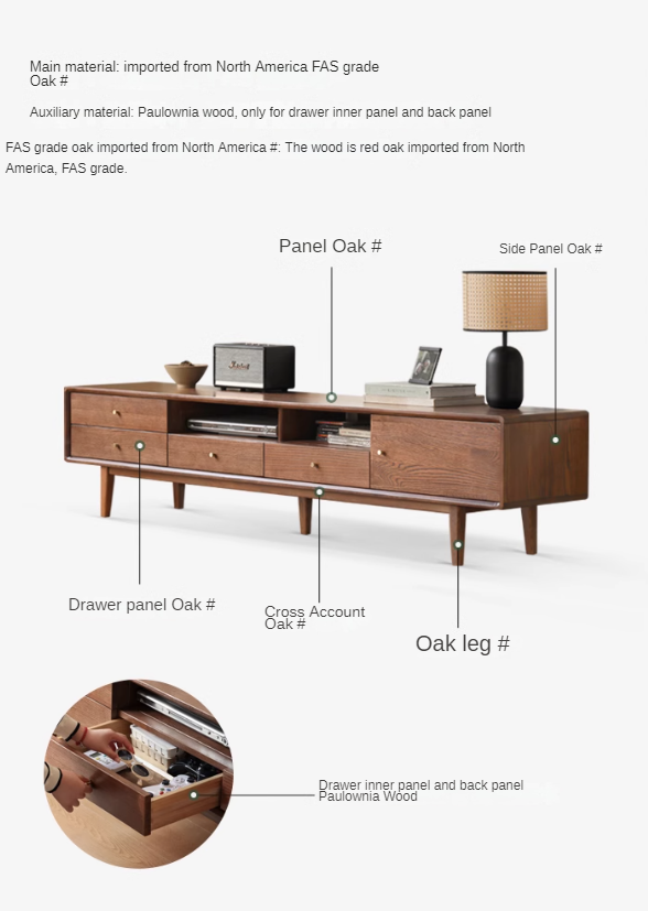 Stylish Oak Solid Wood Modern TV Stand - Nordic Design for Living Room & Entertainment Center | Perfect for 55-75 Inch TVs