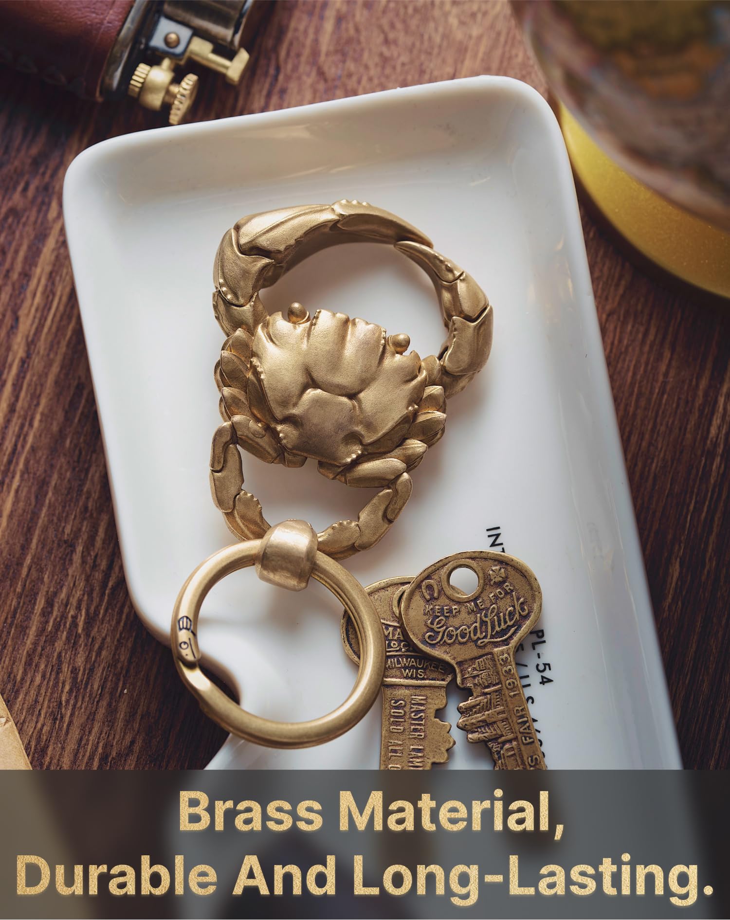 CopperTist.WU Crab Snap Keychain - Brass Quick Release Keychain Clip with Keyring - Unique Novelty Gifts for Men & Women - Perfect for Car Keys, Backpacks & Everyday Carry (EDC) Accessories