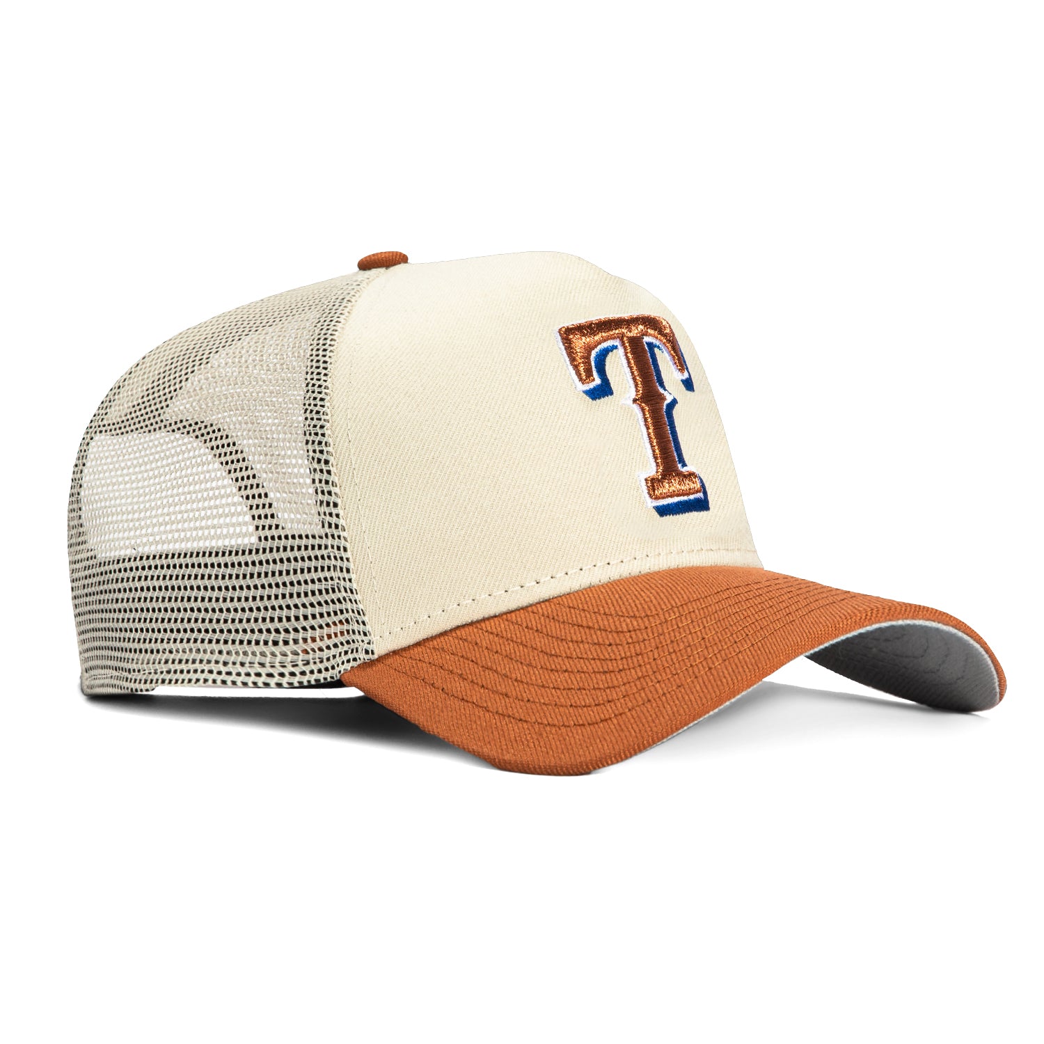 New Era 9Forty A-Frame Texas Rangers Snapback Trucker Hat - Adjustable Baseball Cap for Men & Women - Stone & Brown Color - Perfect for Baseball Games, Outdoor Activities & Casual Wear