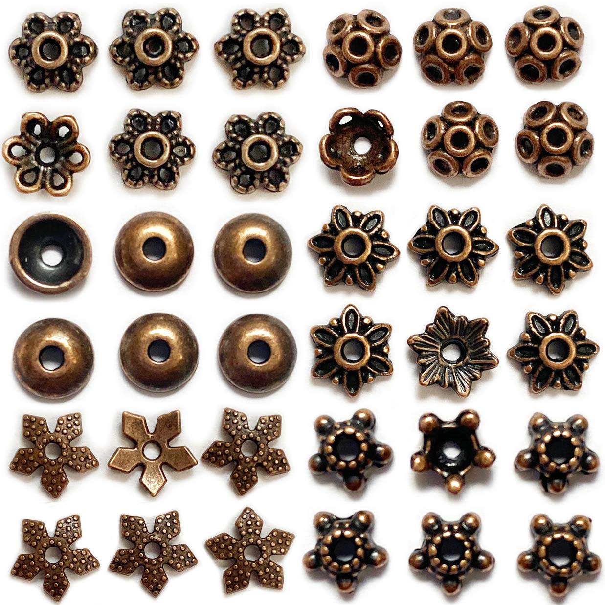 Antique Copper Bead Caps for Jewelry Making - 600pcs Bali Style Mixed Tibetan Spacer Beads for Bracelets, Necklaces, Earrings - DIY Jewelry Findings & Supplies - Perfect for Handmade Boho, Vintage, and Ethnic Style Jewelry Crafting