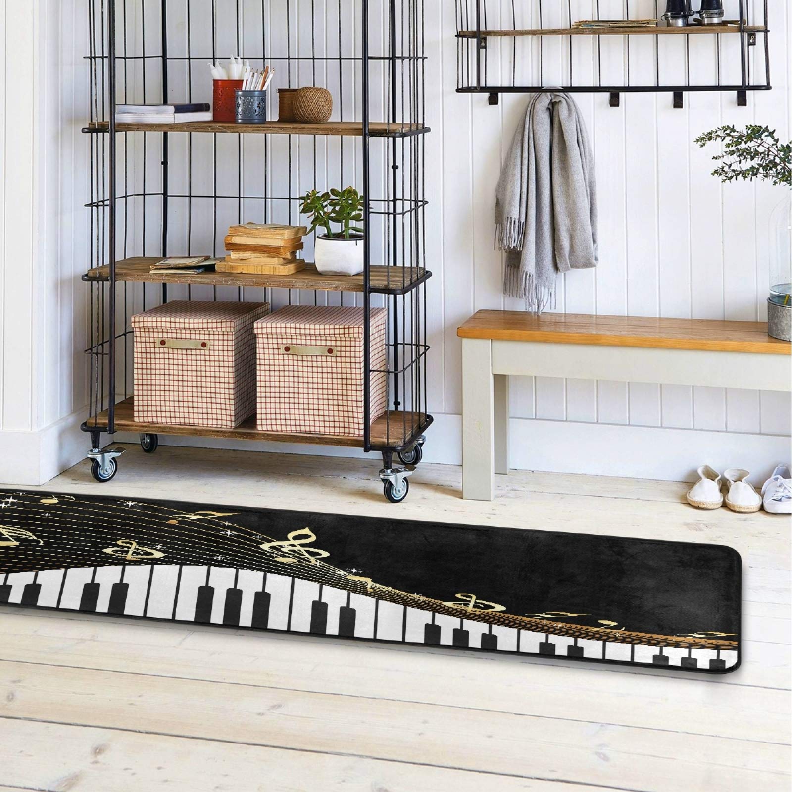 Long Runner Rug with Piano Keyboard & Music Note Design - 2'x6' Non-Slip Hallway Carpet for Living Room, Bedroom, Entryway - Perfect for Music Lovers' Home Decor & Studio Floor Protection