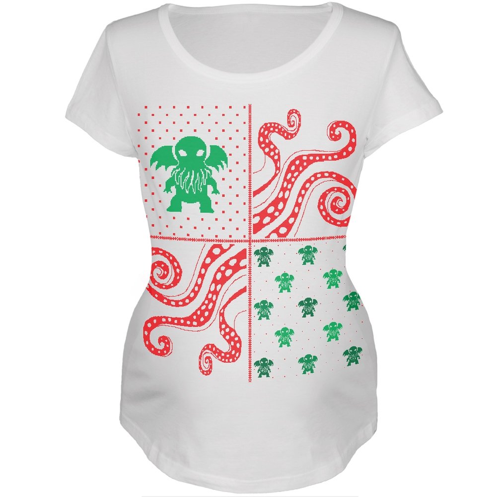 Old Glory Cthulhu Lovecraft Ugly Christmas Sweater Women's Soft Maternity T-Shirt - White, 2X-Large - Perfect for Holiday Parties, Cosplay & Gift Giving