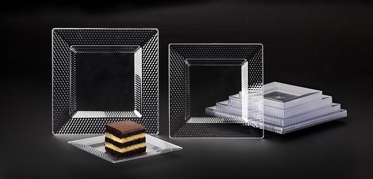 Honeycomb Square Plates 9.5-inch Clear Disposable Party Plates - 160 Count Case for Weddings, Birthdays & Events - BPA-Free Plastic Dinnerware for Home & Catering