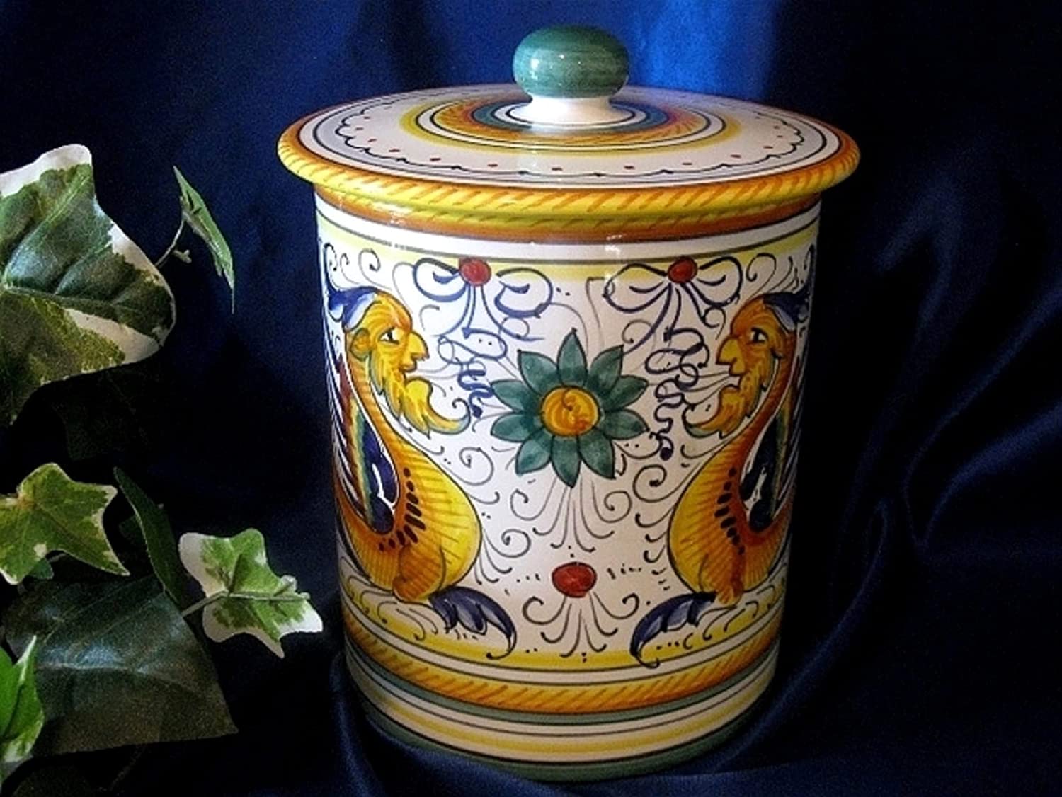 Handcrafted Raffaellesco Coffee Jar | Authentic Italian Ceramics from Deruta | Handpainted Italian Pottery Made in Italy | Perfect for Espresso, Tea Storage & Kitchen Decor