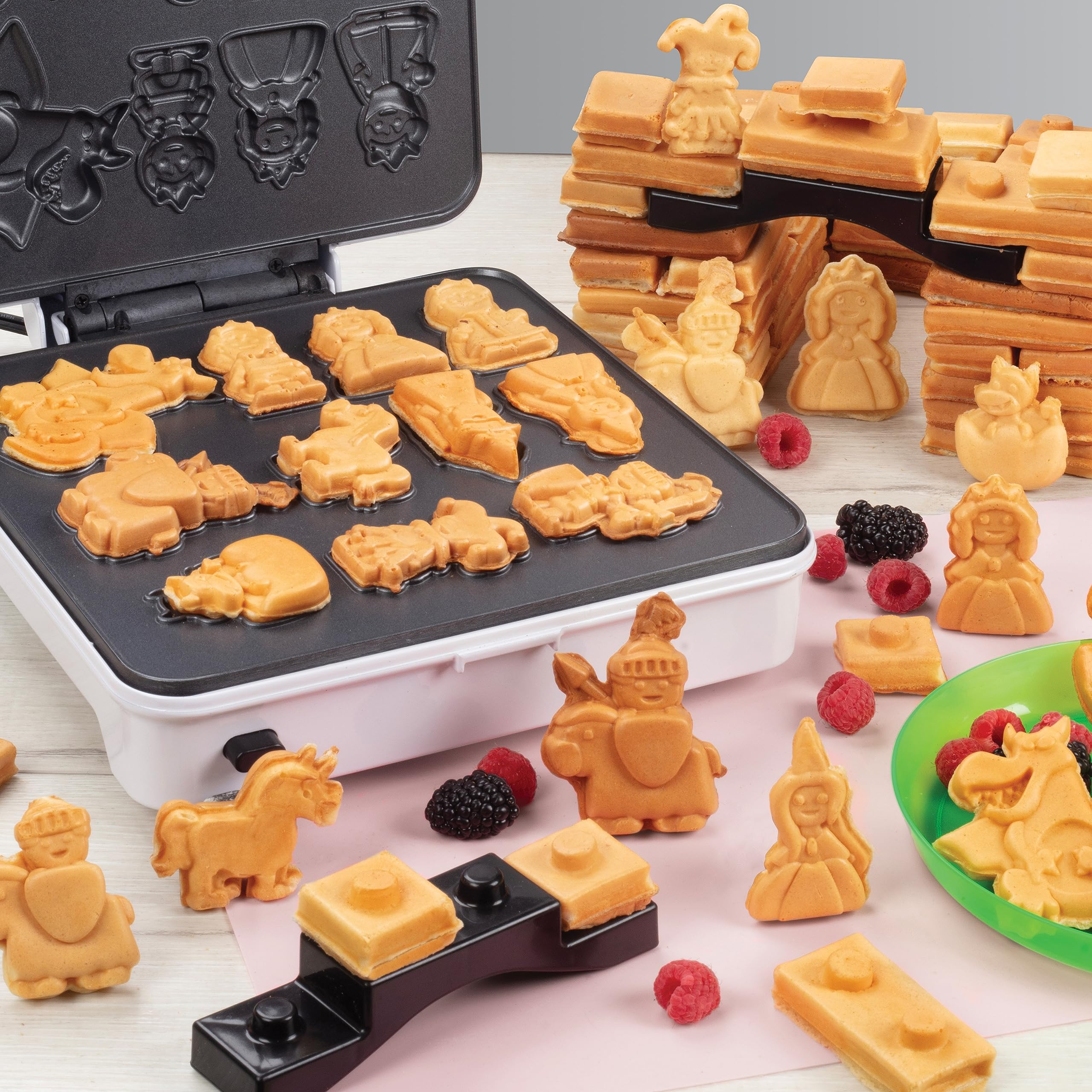 Fantasy Castle Waffle Maker - Electric Nonstick Waffle Iron with 4 Removable Plates (Dishwasher Safe) - Create Fun Waffles & Pancakes in Brick, Knight, Princess & Dragon Shapes - Perfect Kids Gift for Birthday & Family Breakfast Time