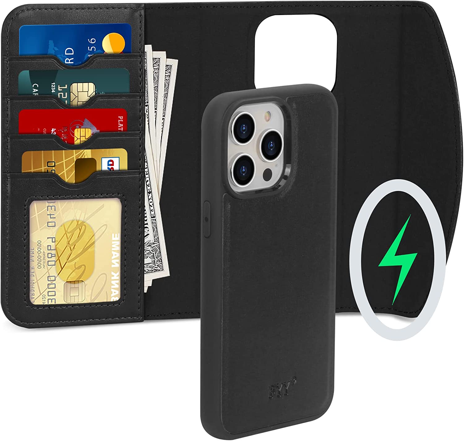 iPhone 14 Pro Max Case 6.7 Inch with Magnetic Detachable Wallet - Slim Protective Cover for iPhone 14 Pro Max (Black) | Perfect for Work, Travel & Everyday Use