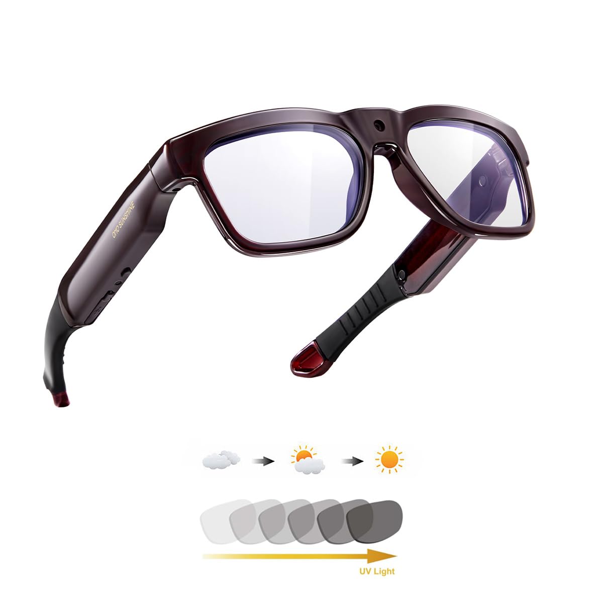 OhO Sunshine 64GB WiFi Camera Glasses - Ultra Full HD Video Recording, Wireless Streaming to App, Blue Light Blocking Lenses for Eye Protection | Perfect for Travel Vlogging, Hands-Free Recording & Outdoor Adventures