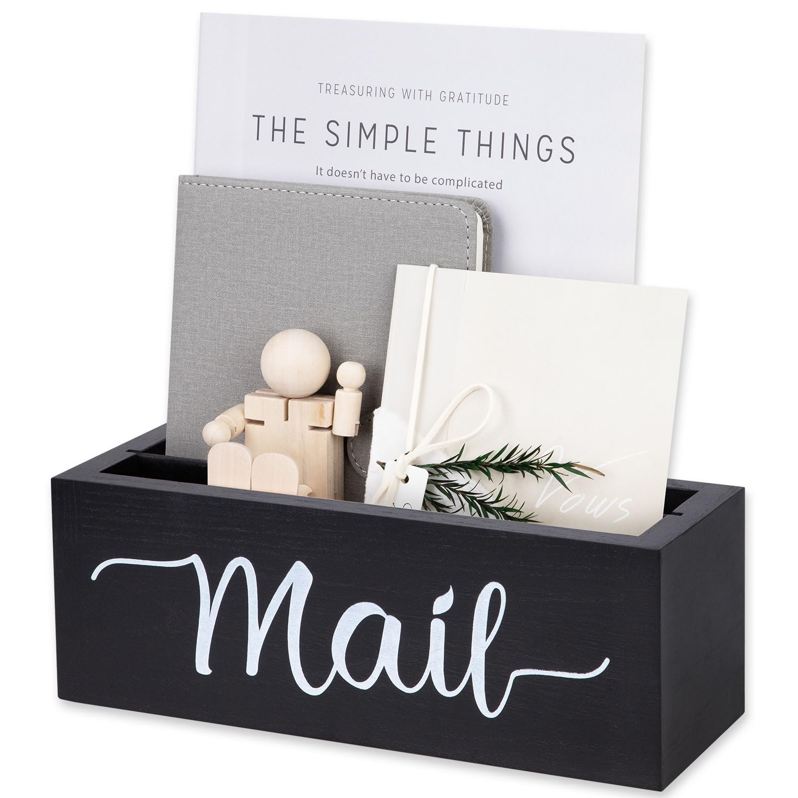 Wooden Desk Mail Organizer - 2 Slot Black Countertop Mail Storage Box & Envelope Holder for Home Office | Perfect for Bills, Letters and Office Organization