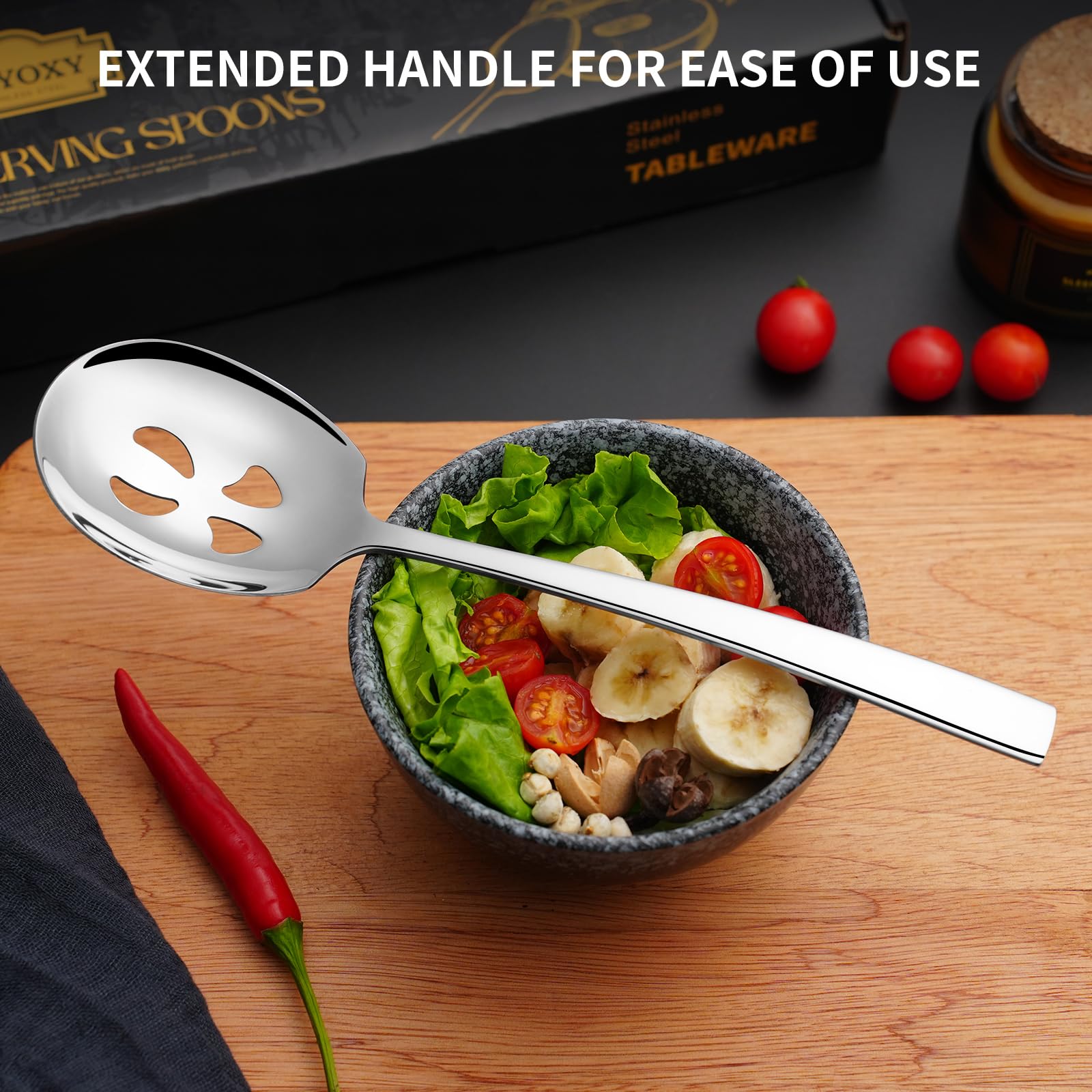 4-Piece Stainless Steel Serving Spoon Set - 2 Large Serving Spoons & 2 Slotted Spoons (9.2 Inch) - Dishwasher Safe for Easy Cleaning - Perfect for Parties, Buffets, Catering & Family Dinners