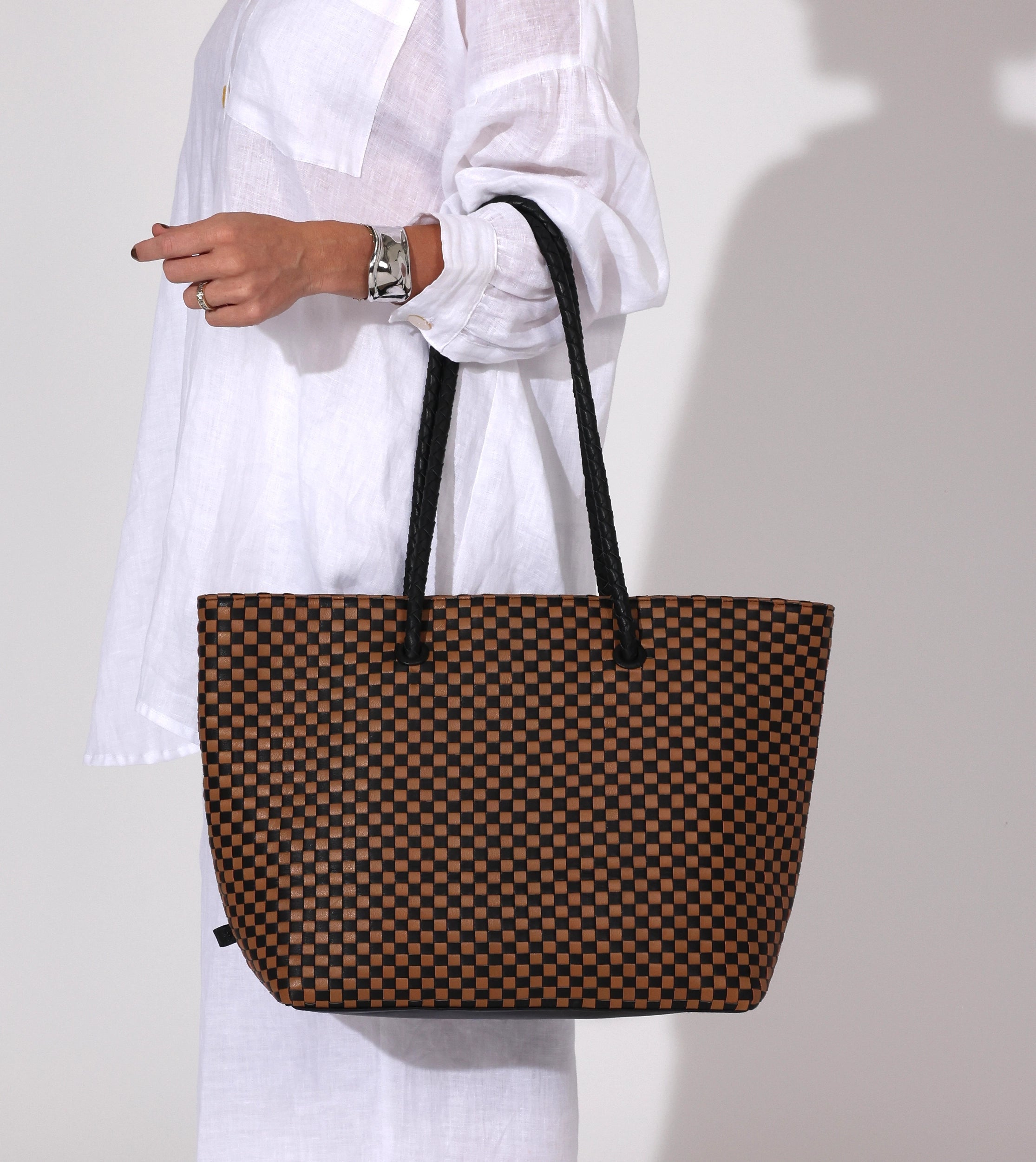Eugenie Woven Tote Bag for Women - Stylish Brown Multi Color Handbag - Perfect for Work, Travel, and Everyday Use