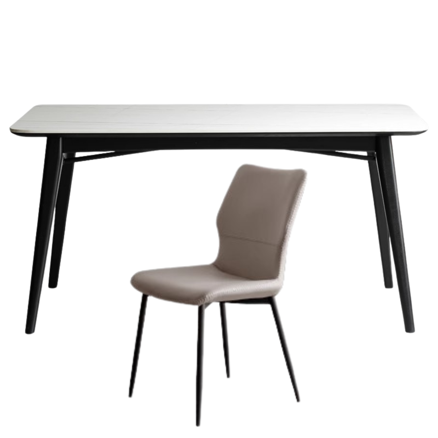 62.9x33.4x29.9 inch / 160x85x76.2 cm / Black Color top White color / Slate dining table + four chairs pure gray