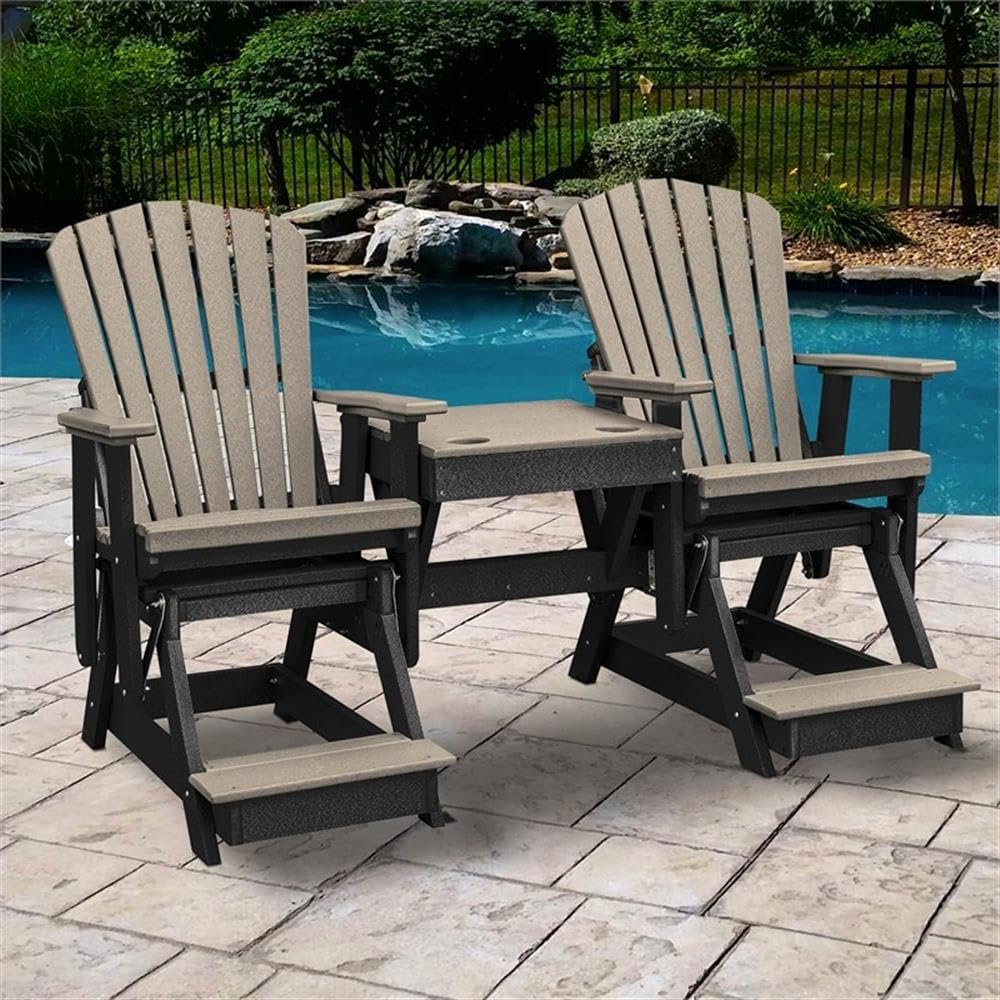 American Classic Balcony Height Table Double Glider - Weatherwood on Black Finish - Perfect for Outdoor Patio, Porch & Garden Relaxation