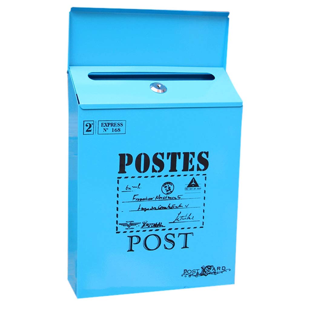 Waterproof Outdoor Mailbox - Rustic Wall Mounted Letter Box with Rainproof Design for Home & Garden (White/Blue) - Perfect for Porch, Patio, and Yard Decor