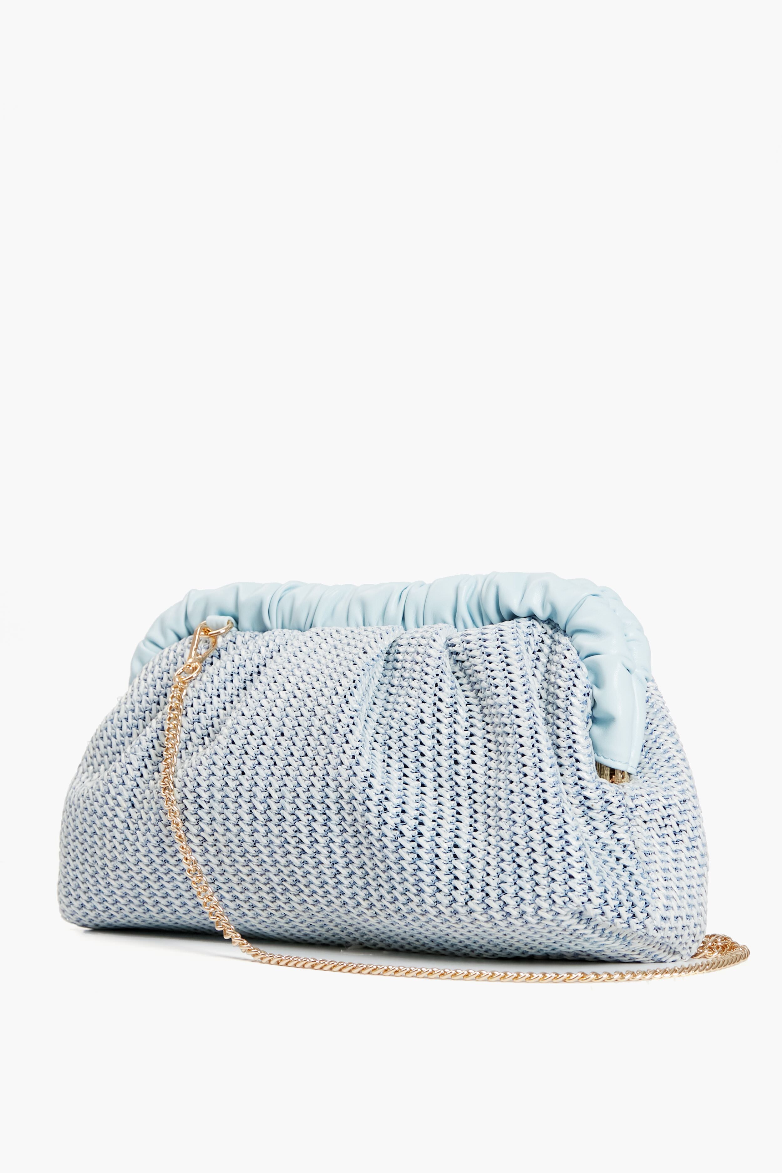 Blue Straw Delvina Clutch - Elegant Woven Straw Handbag for Women, Perfect for Beach Vacations, Summer Parties & Casual Outings
