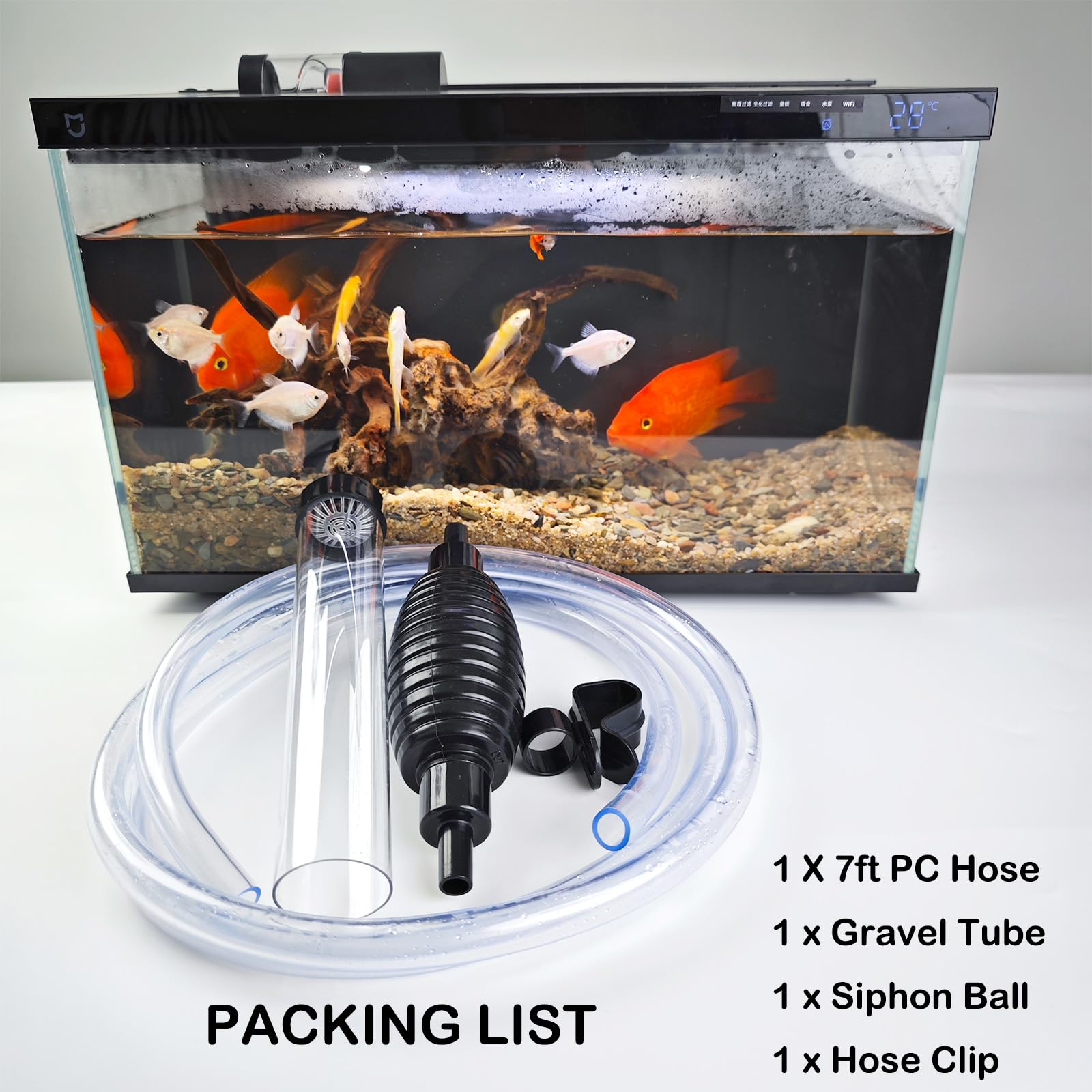 7ft Aquarium Gravel Cleaner Vacuum with Large Siphon Ball - Fish Tank Water Changer for Cleaning Gravel & Sand - Perfect for Freshwater & Saltwater Aquarium Maintenance