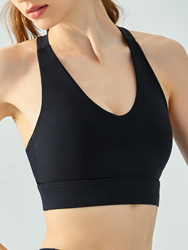ZASUWA Women's V-Neck Backless Sports Bra - Comfortable Workout Top for Yoga, Running & Gym
