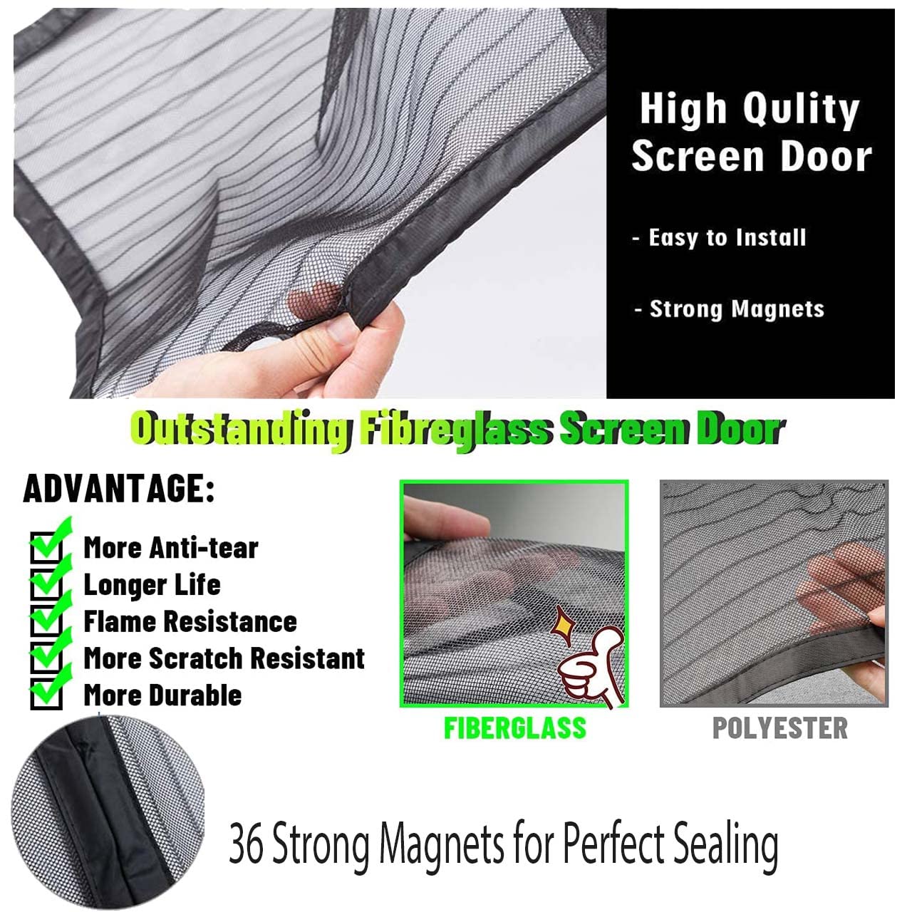 **Premium 19x8ft Heavy Duty Fiberglass Garage Door Screen for 2 Car Garage - Durable Mesh with Hook & Loop Tapes, Magnetic Strips & Easy Assembly (Black) - Perfect for Outdoor Protection, Bug Control & Ventilation**