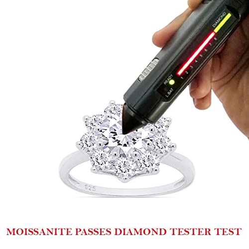 1.20ct Round Cut Lab Created Moissanite Engagement Ring for Women - 7mm G-H Color Halo Cluster in 14k Gold Over Sterling Silver - Perfect Anniversary, Wedding & Valentine's Day Gift for Her