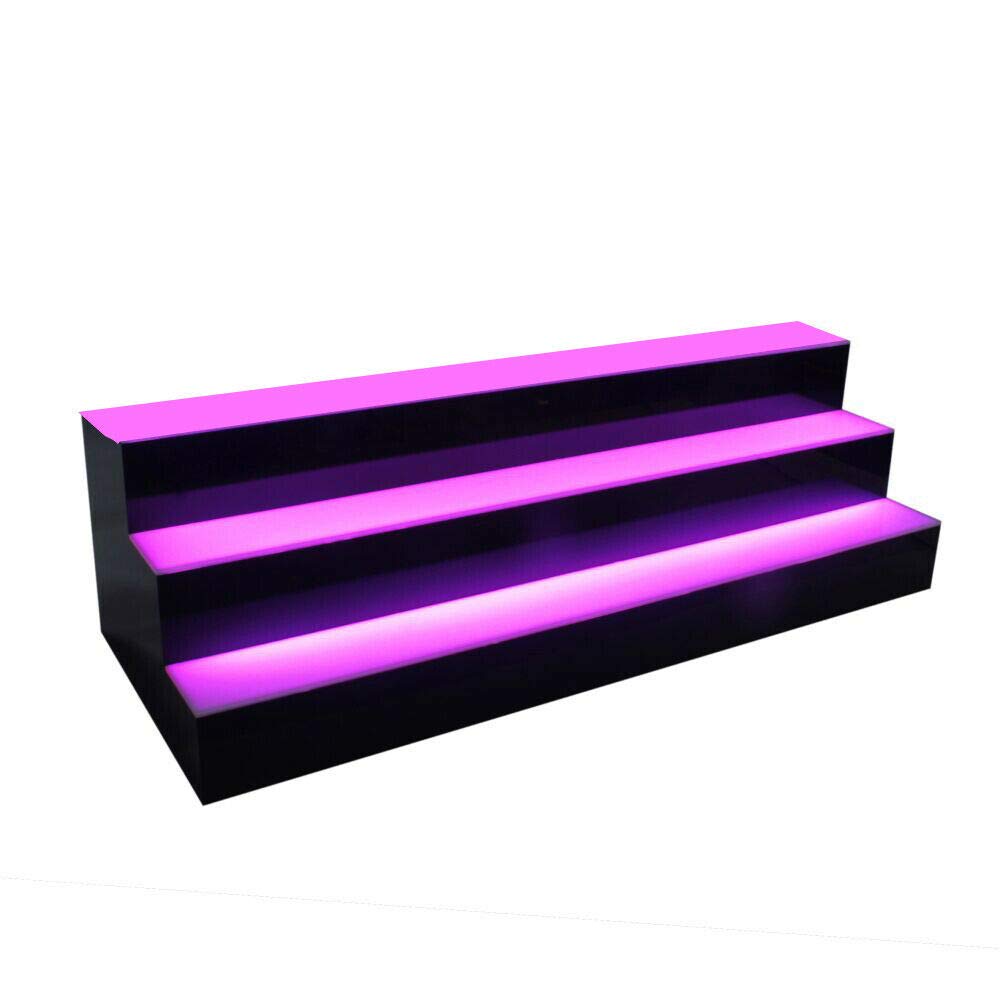 YILIKISS 24 Inch 3-Tier LED Lighted Liquor Bottle Display Shelf - Illuminated Bar Shelf with Remote Control & Color Changing Lights for Home, Commercial Bars, Restaurants and Nightclubs - Perfect for Whiskey, Wine and Spirit Bottle Storage and Display