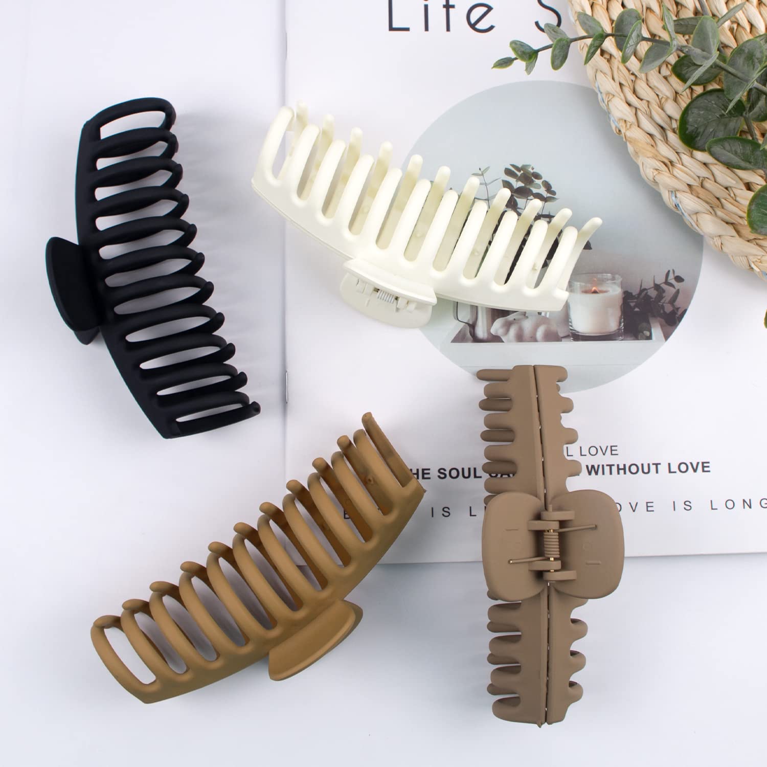 MAORULU Extra Large Hair Claw Clips for Thick Hair - 5.25 Inch Strong Hold Hair Clips for Women (4 Pack) - Perfect for Ponytails, Buns & Updos