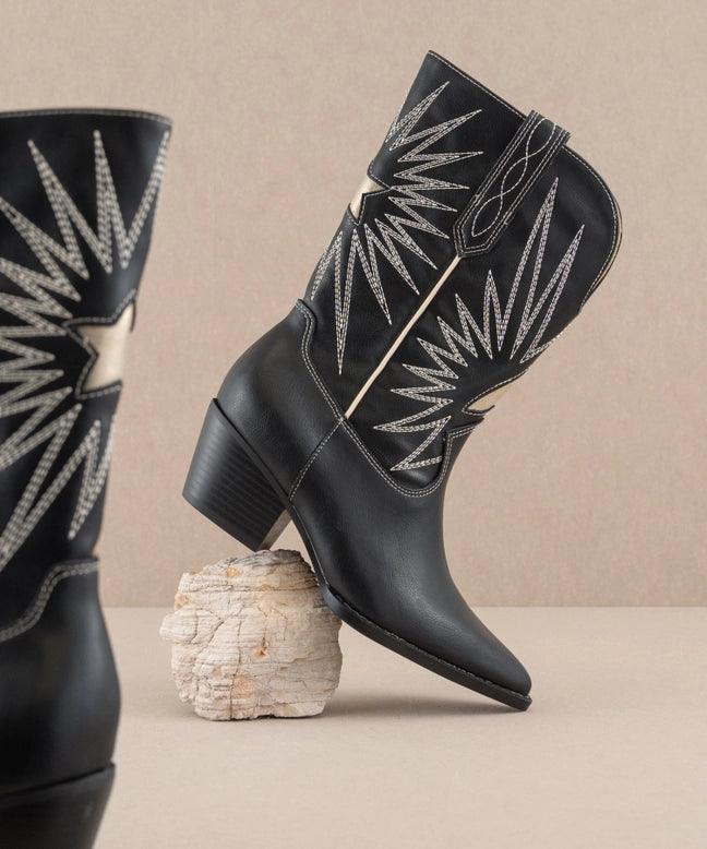 Bristol Black Star Burst Western Boots for Women - Stylish Cowgirl Boots with Embroidered Design - Perfect for Country Dancing, Rodeo, and Western Fashion