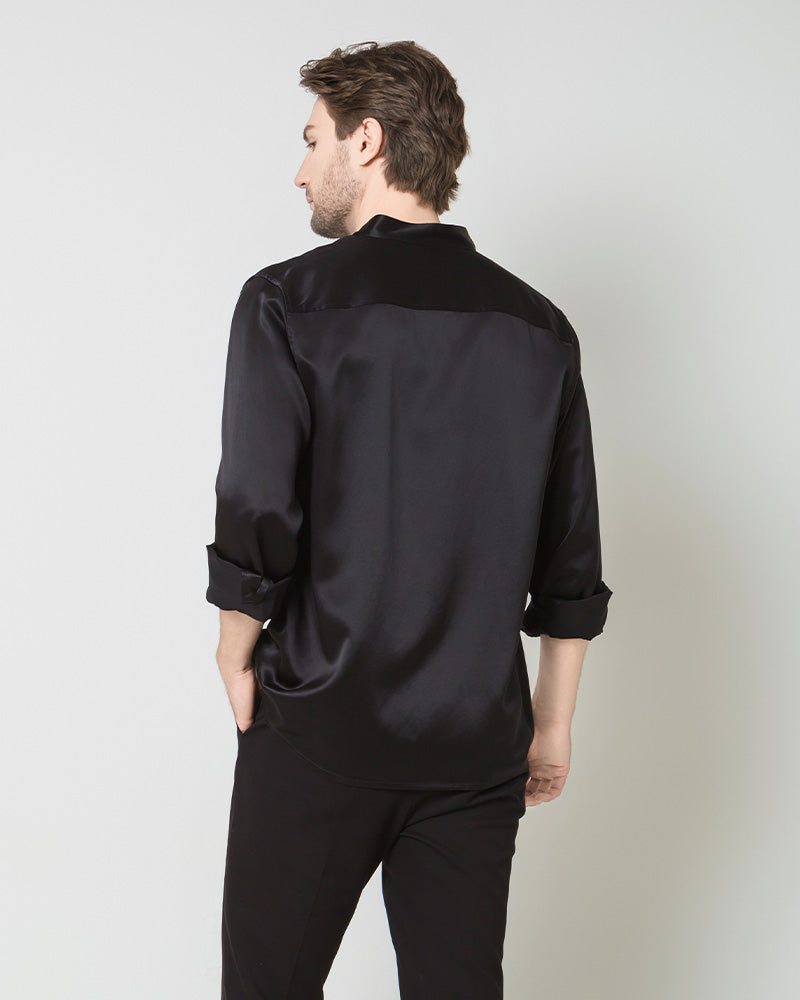 Premium Silk Men's Casual Long Sleeve Shirt - Breathable & Comfortable for Office, Travel & Special Occasions